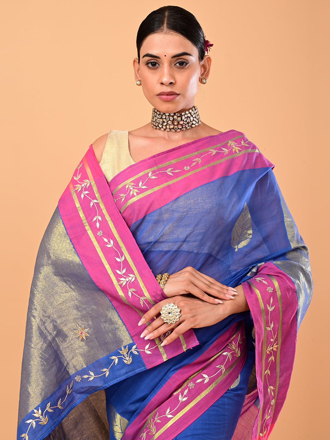 Paan Blue Venkatagiri Jamdani & Gota Patti Saree