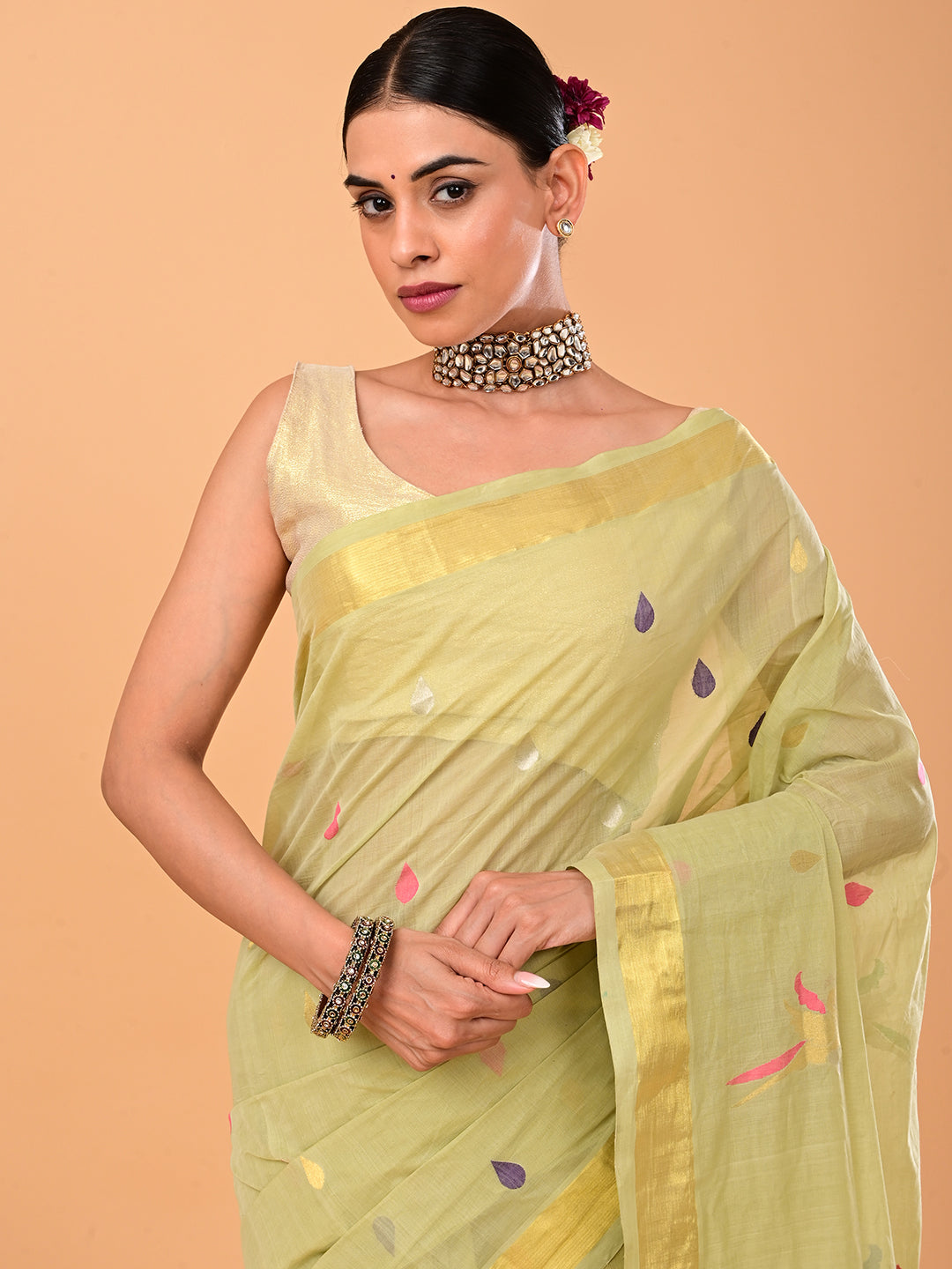 Popat Green Venkatagiri Jamdani Saree