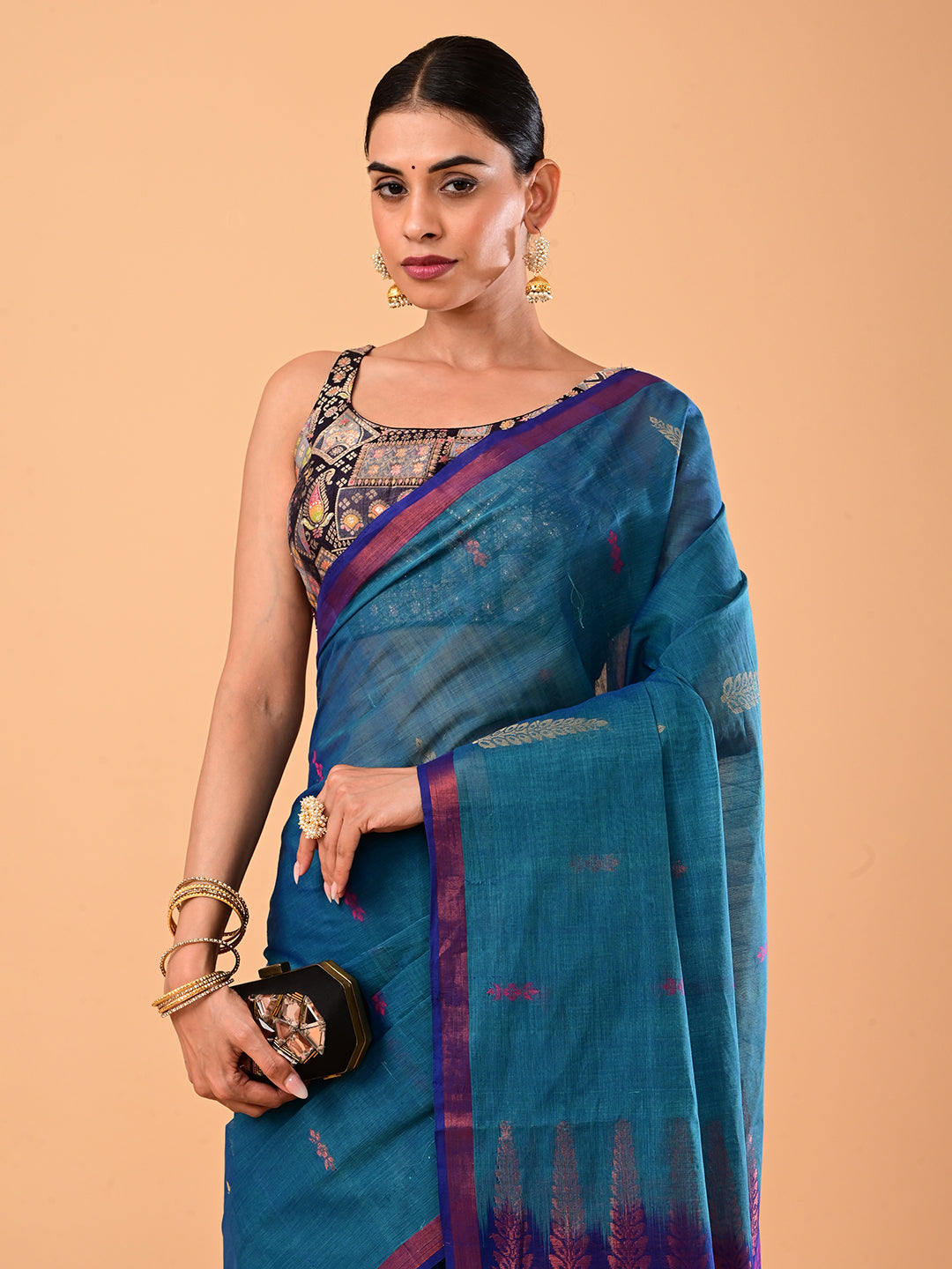 Turquoise Negamam Cotton Saree