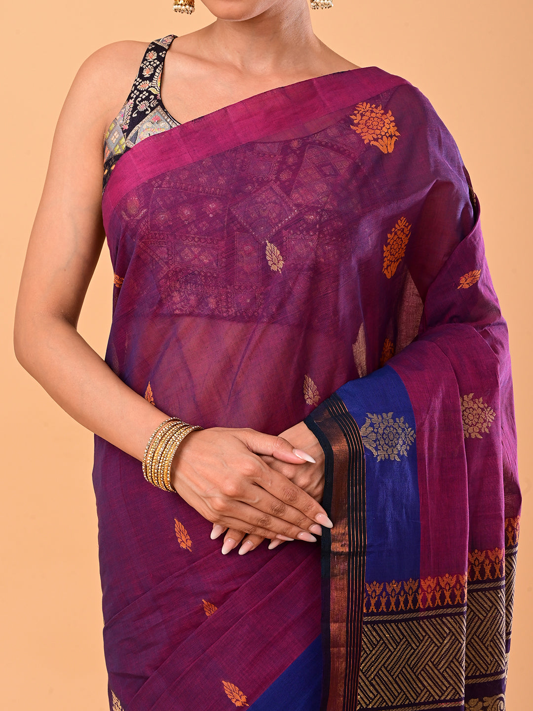 Wine Negamam Cotton Saree