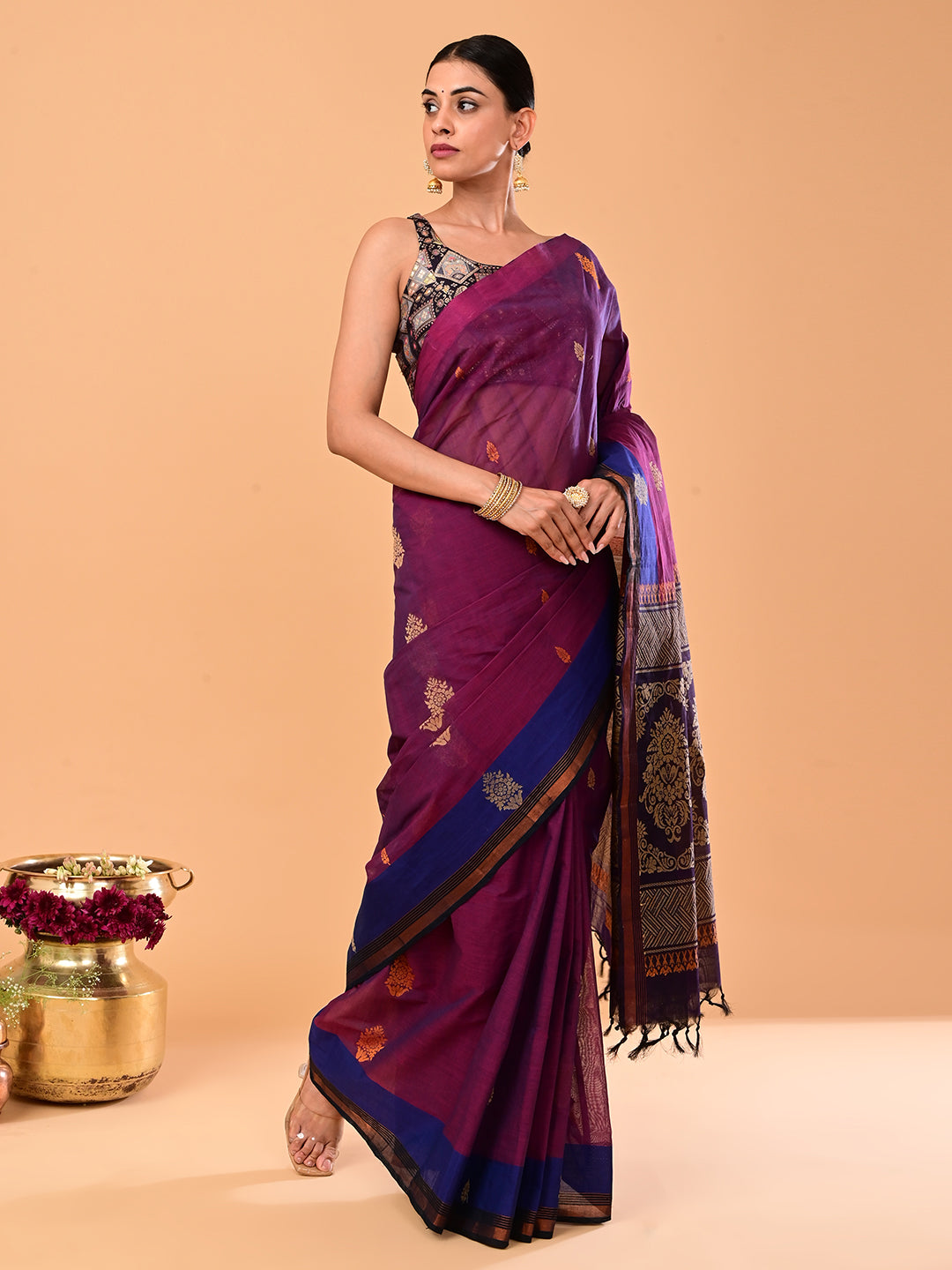 Wine Negamam Cotton Saree