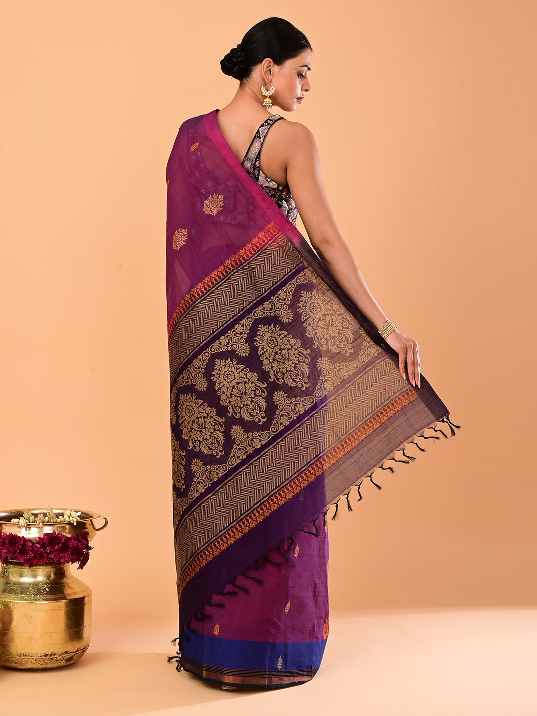 Wine Negamam Cotton Saree