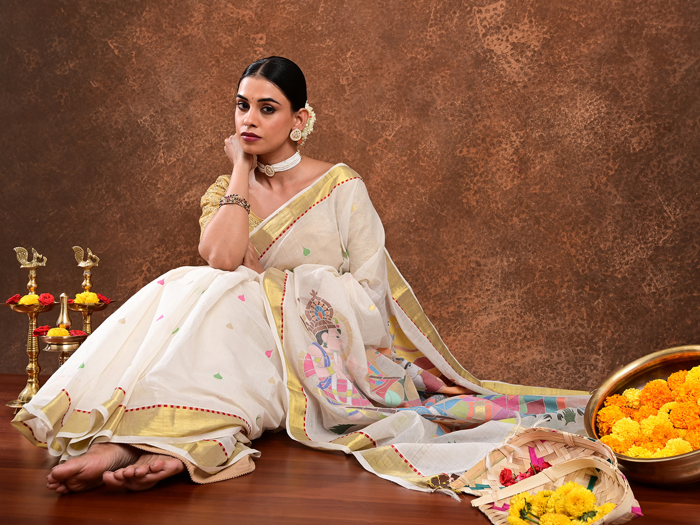 Kanha Off-White Venkatagiri Saree