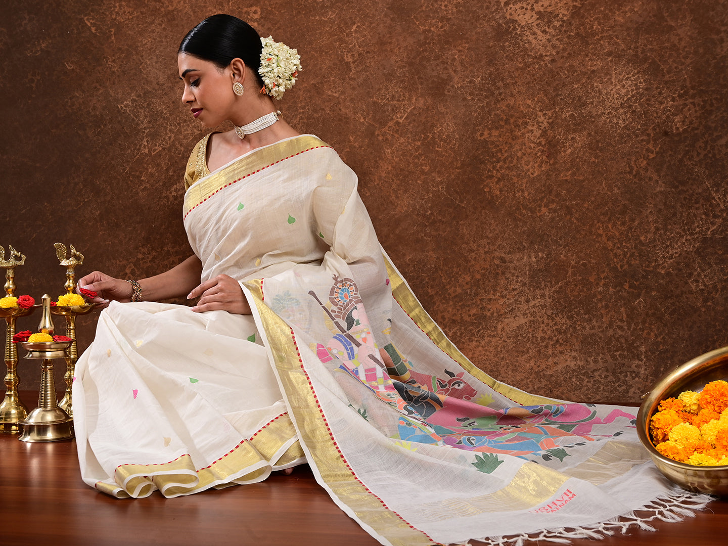 Kanha Off-White Venkatagiri Saree