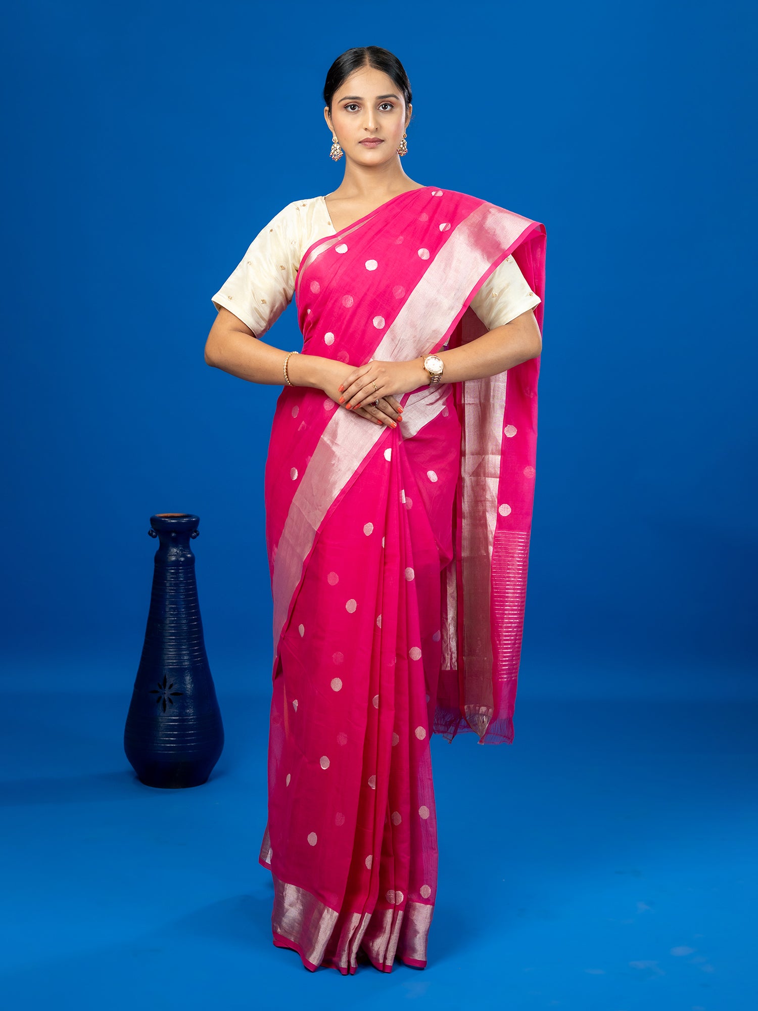 Polka Fuchsia Venkatagiri Saree