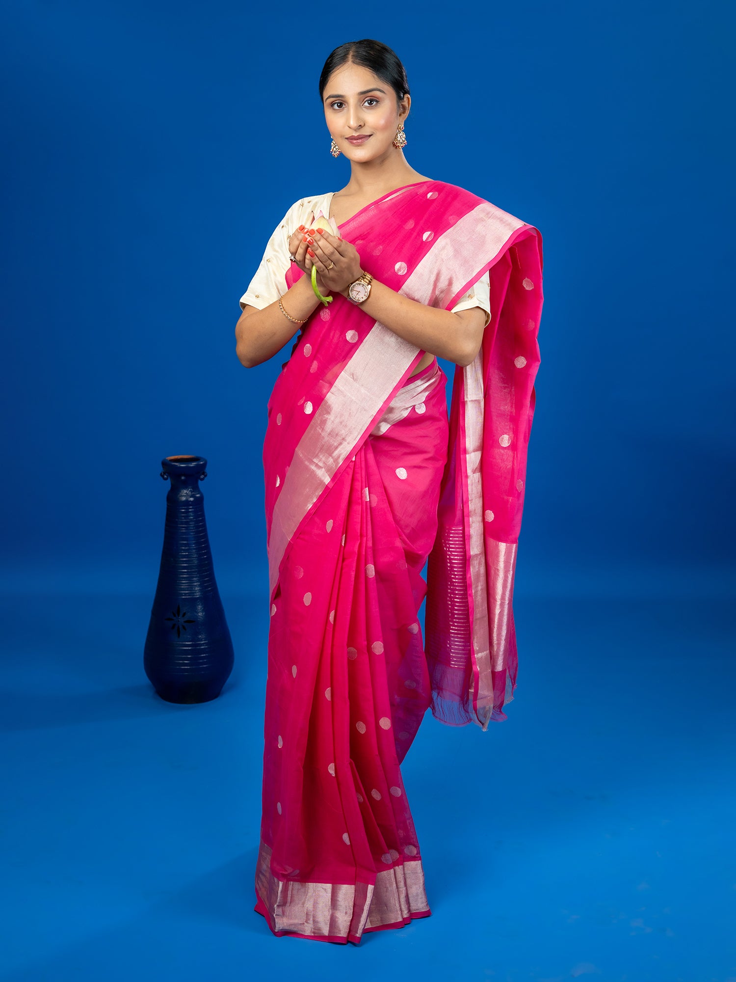 Polka Fuchsia Venkatagiri Saree