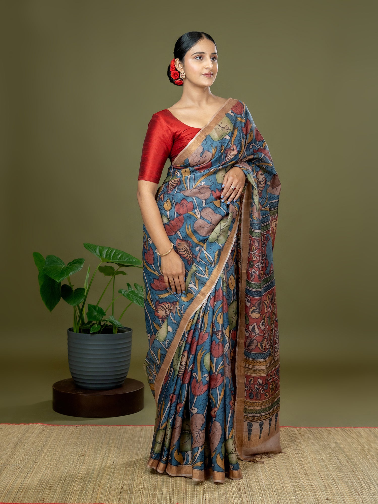 Manjari Blue Kalamkari Saree