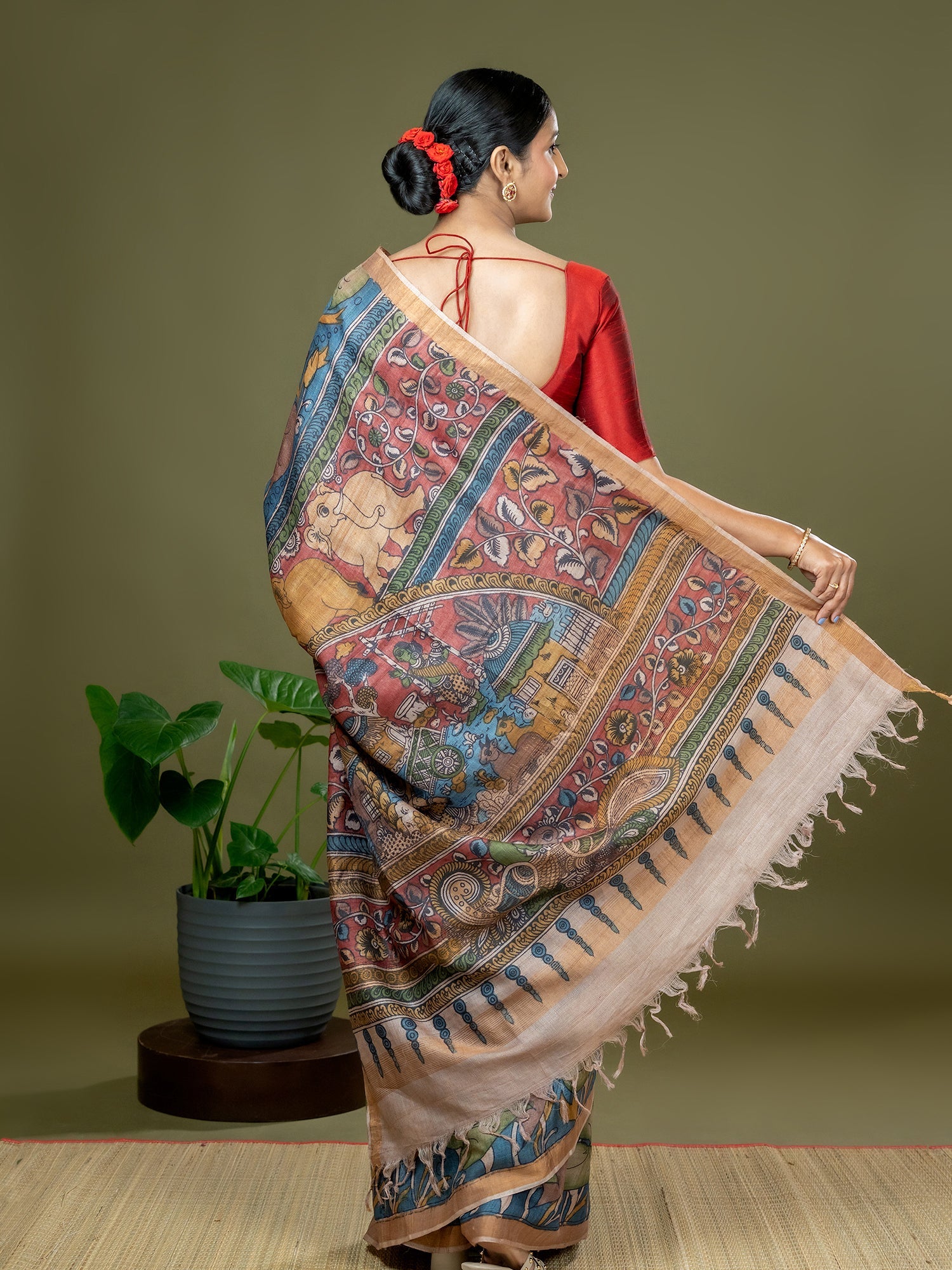Manjari Cobalt Blue Kalamkari Saree