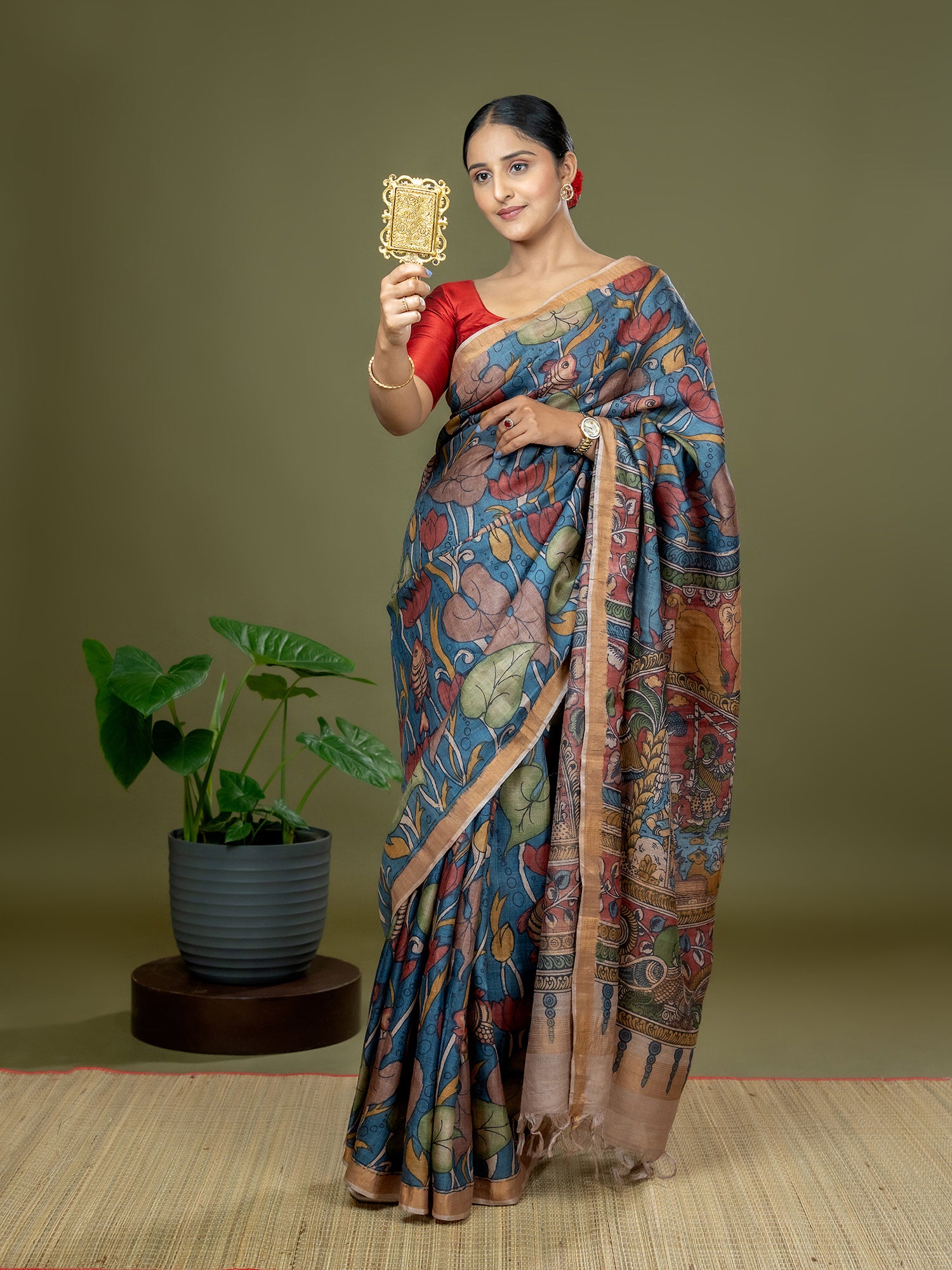 Manjari Blue Kalamkari Saree