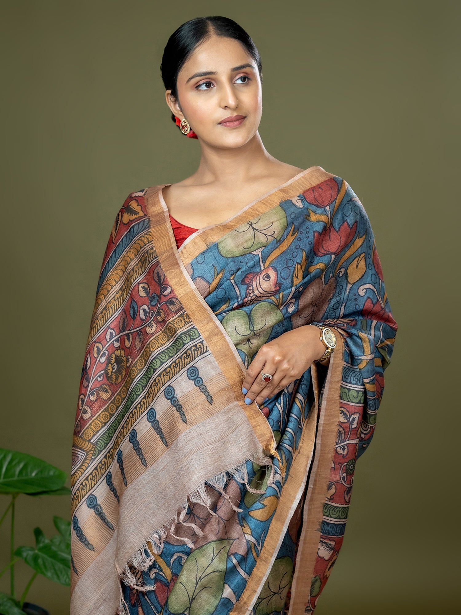 Manjari Cobalt Blue Kalamkari Saree