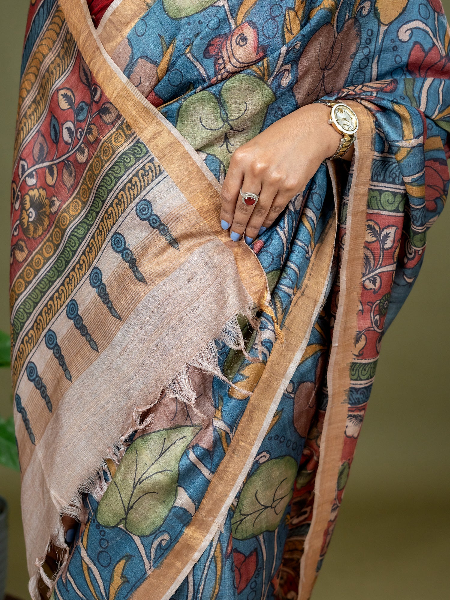 Manjari Blue Kalamkari Saree