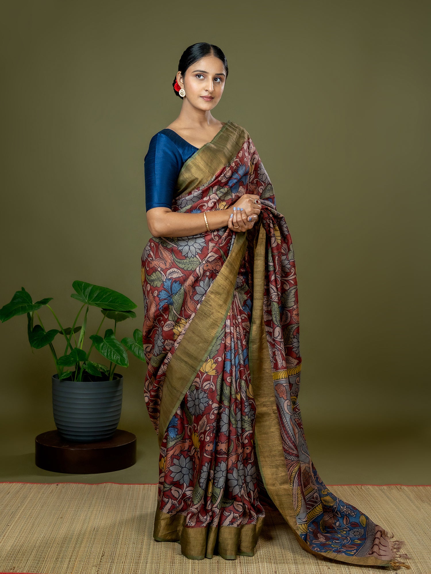 Manjari Tomato Red Kalamkari Saree