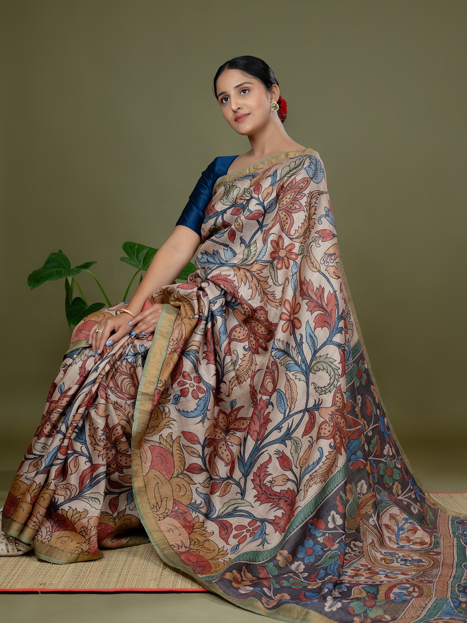 Manjari Light Brown Kalamkari Saree