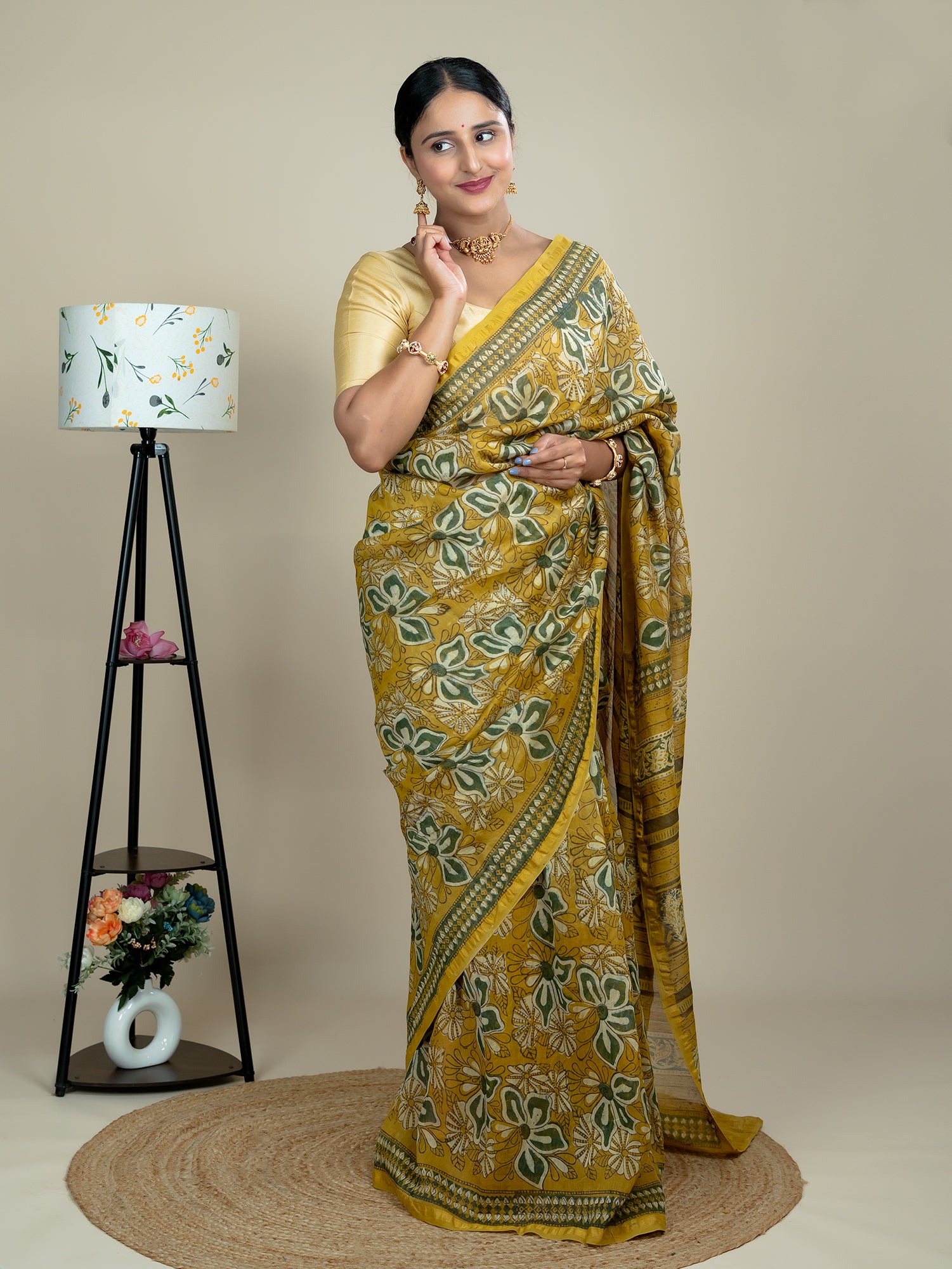 Raktika  Mustard Ajrakh Saree