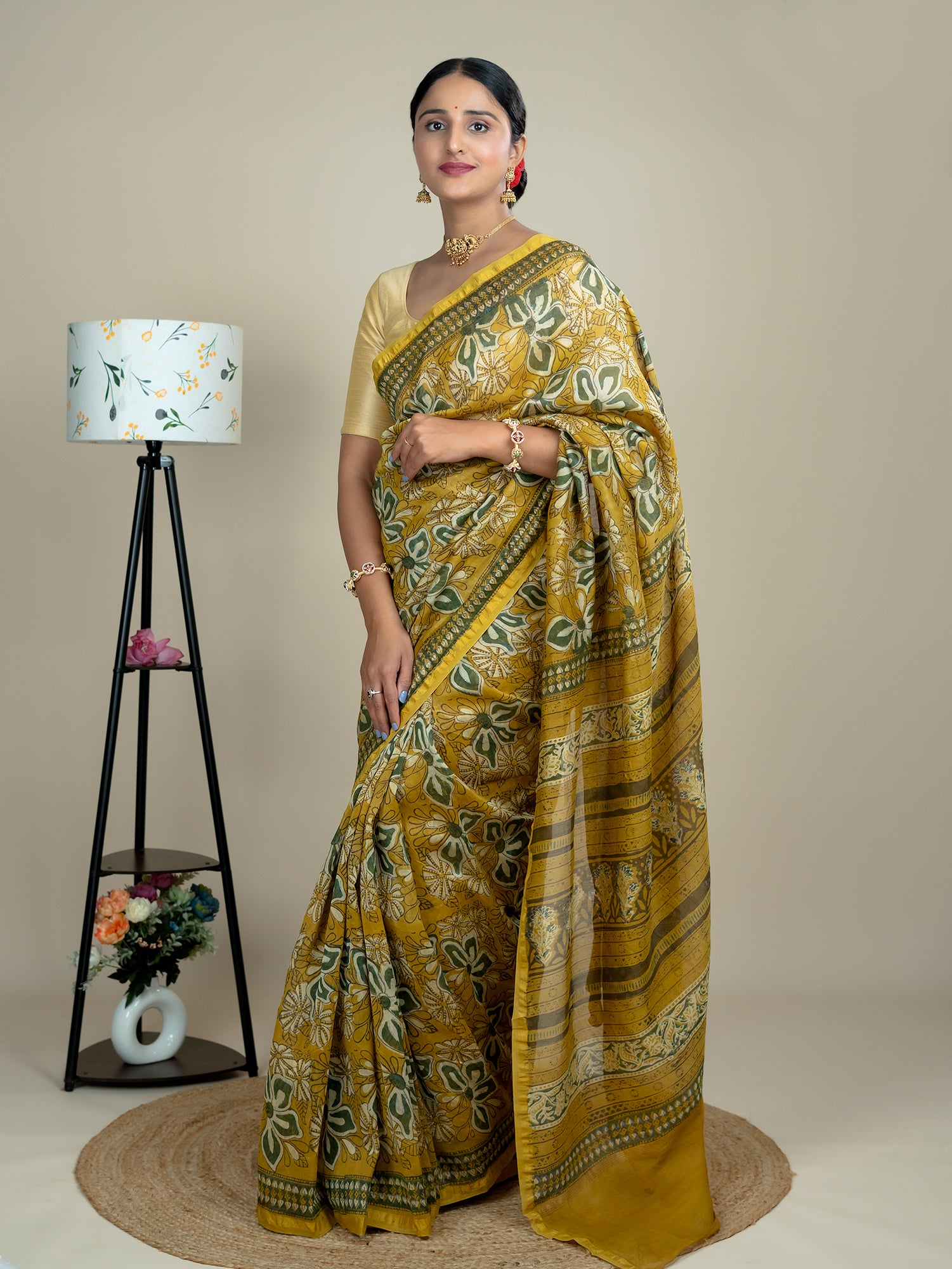 Raktika  Mustard Ajrakh Saree