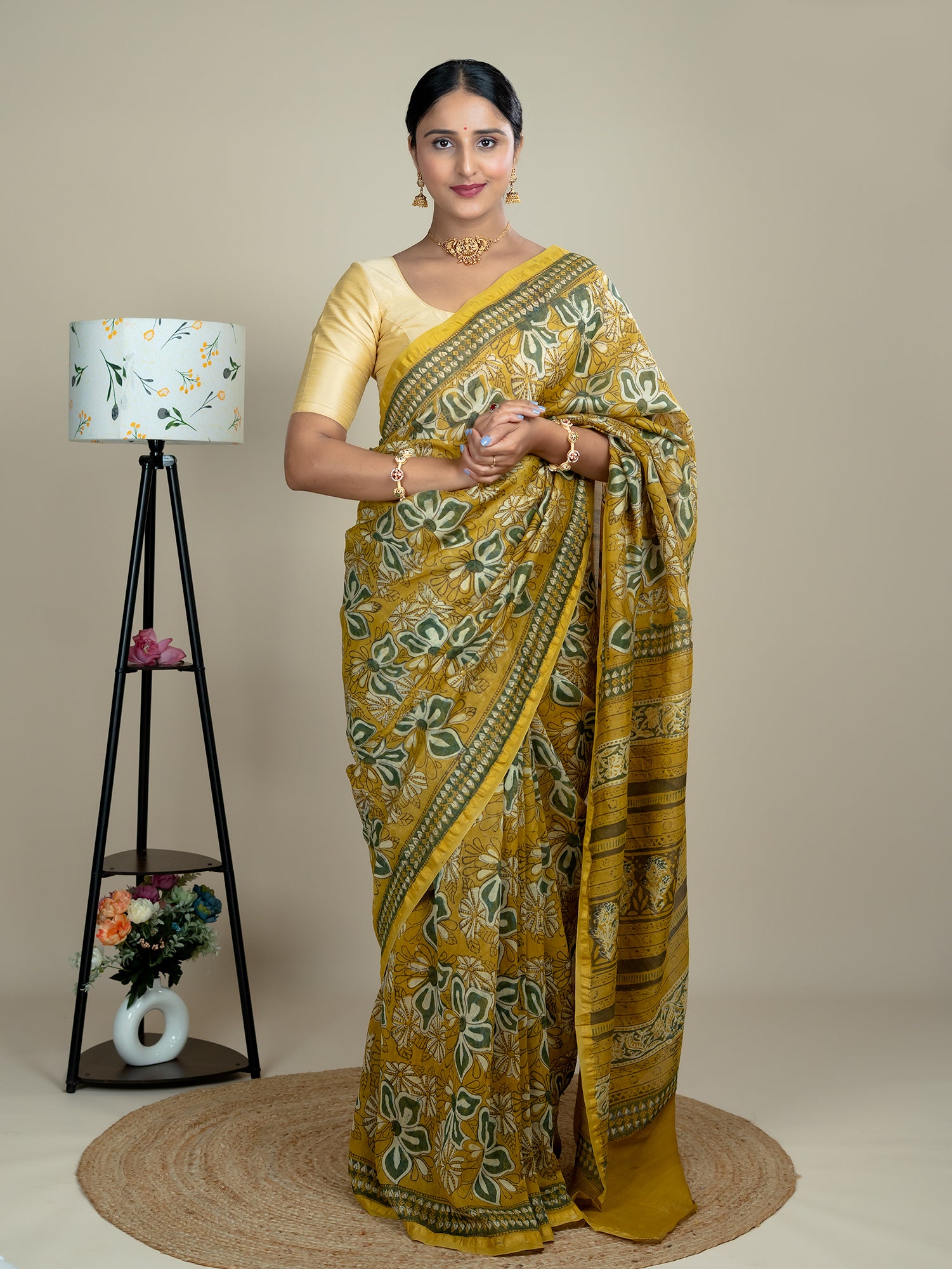 Raktika  Mustard Ajrakh Saree