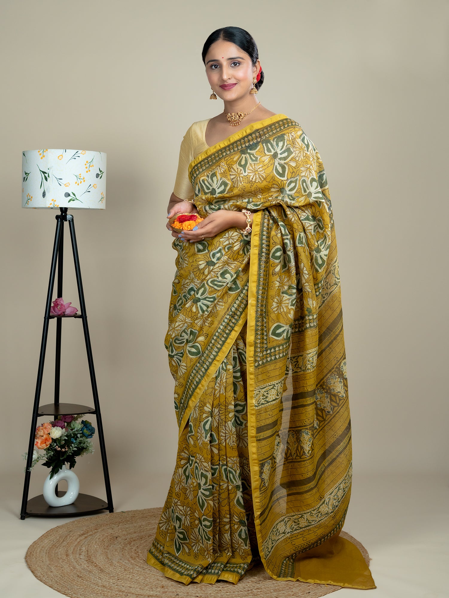 Raktika  Mustard Ajrakh Saree