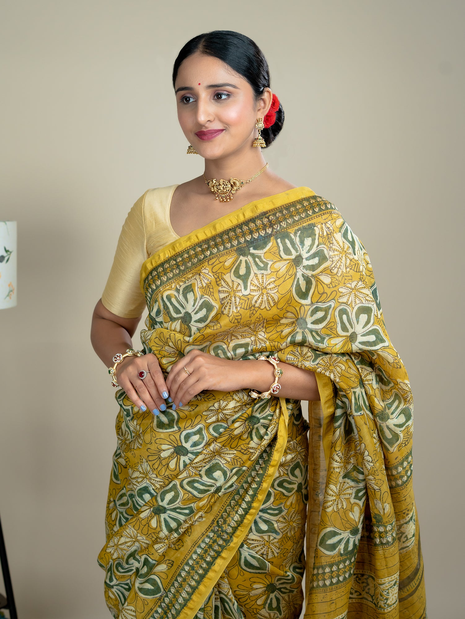 Raktika  Mustard Ajrakh Saree