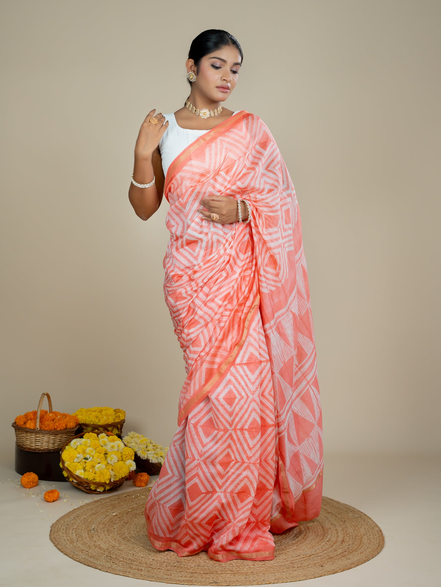 Ragini Peach Shibori Saree