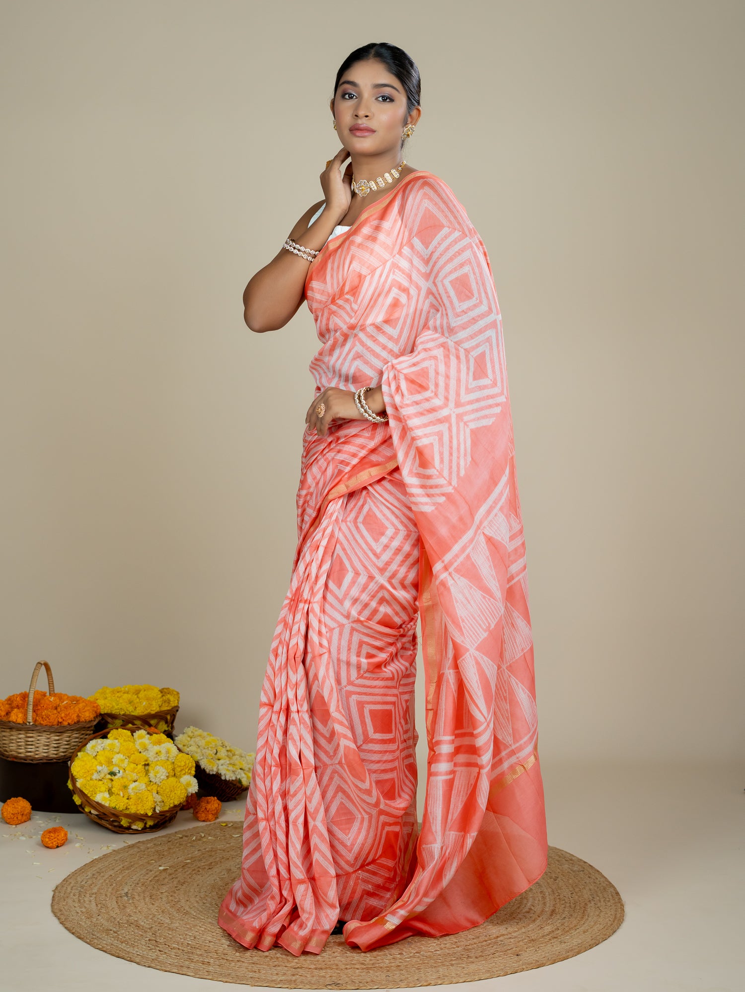 Ragini Peach Shibori Saree