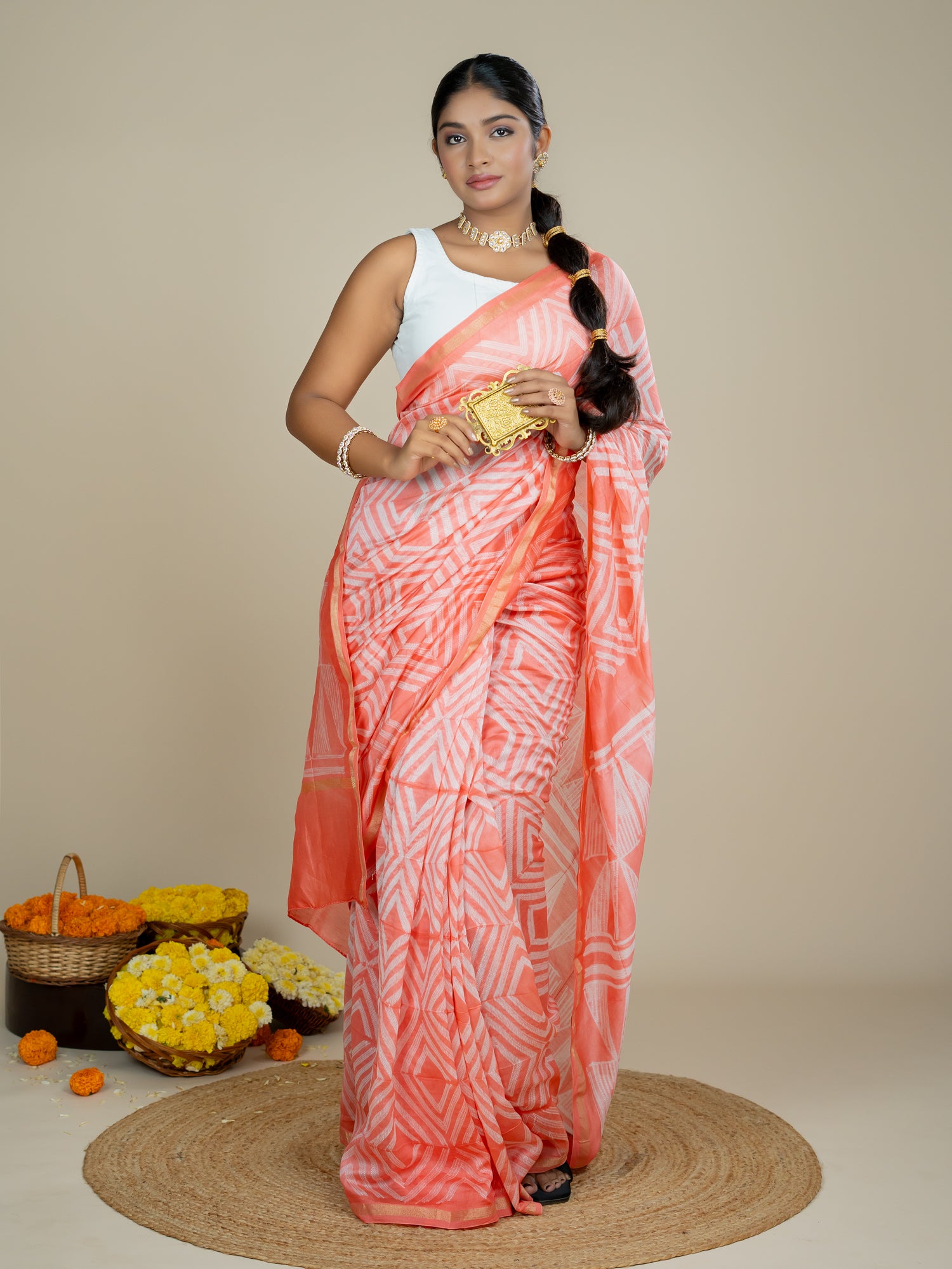 Ragini Peach Shibori Saree
