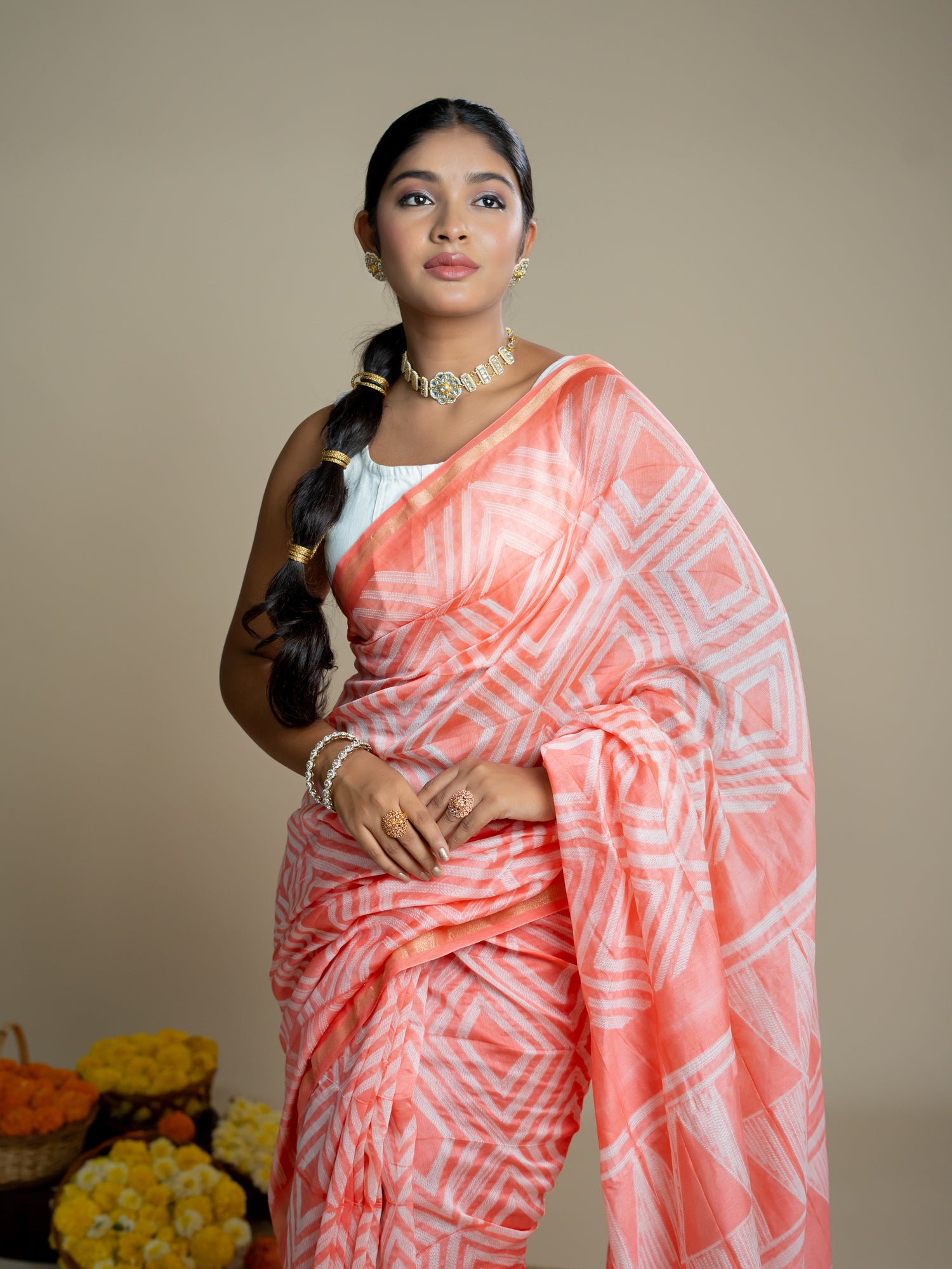 Ragini Peach Shibori Saree
