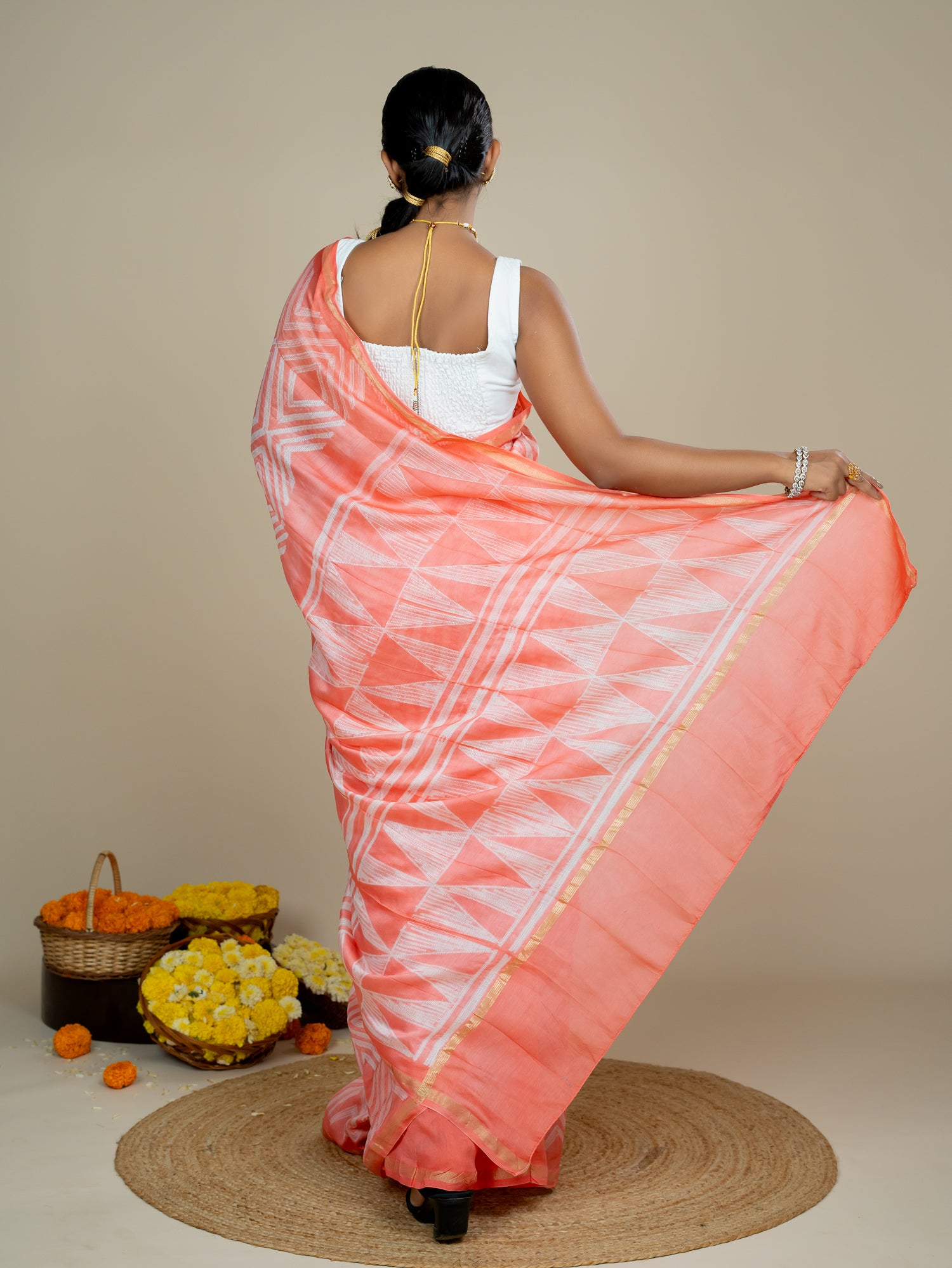 Ragini Peach Shibori Saree