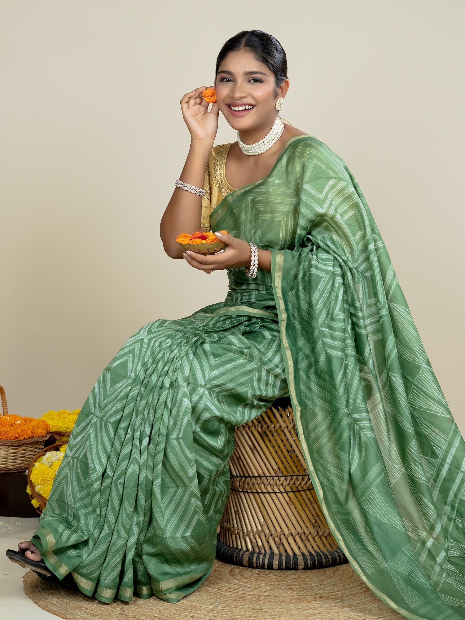 Ragini Olive Shibori Saree
