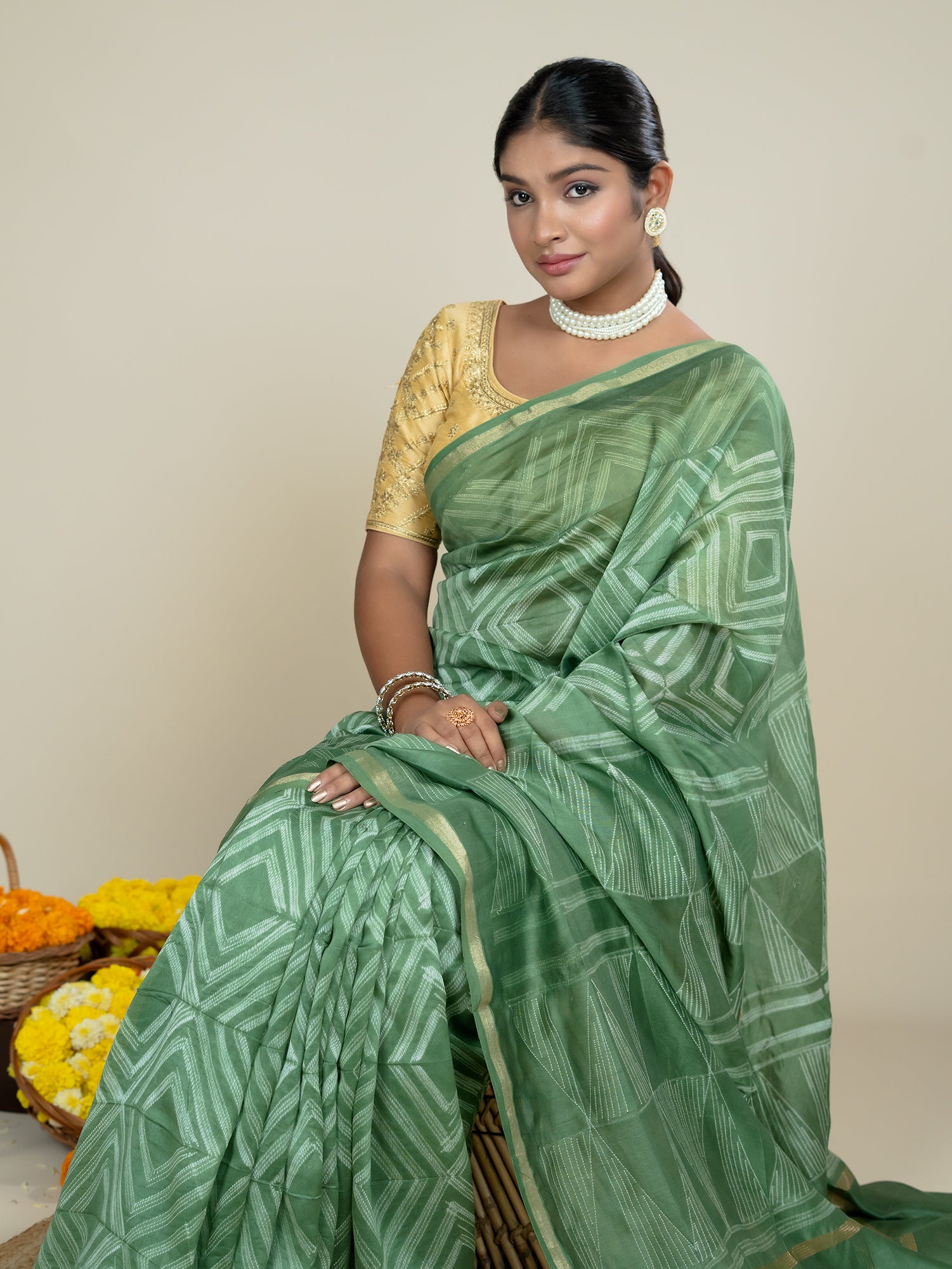 Ragini Olive Shibori Saree