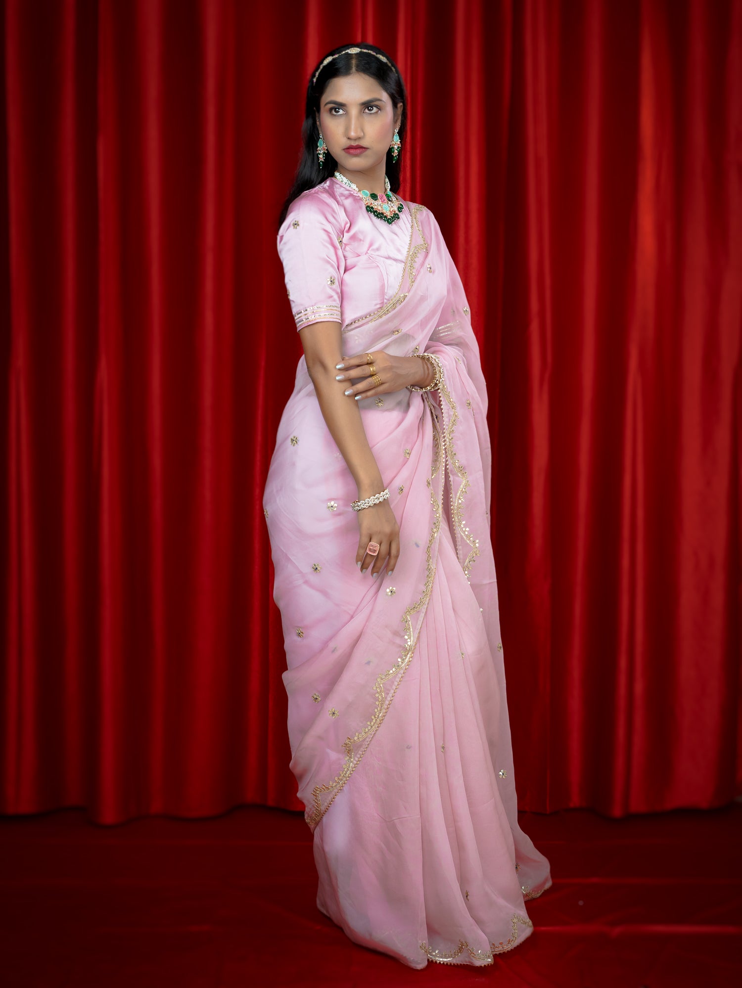 Kanak Pink Gota Patti Saree