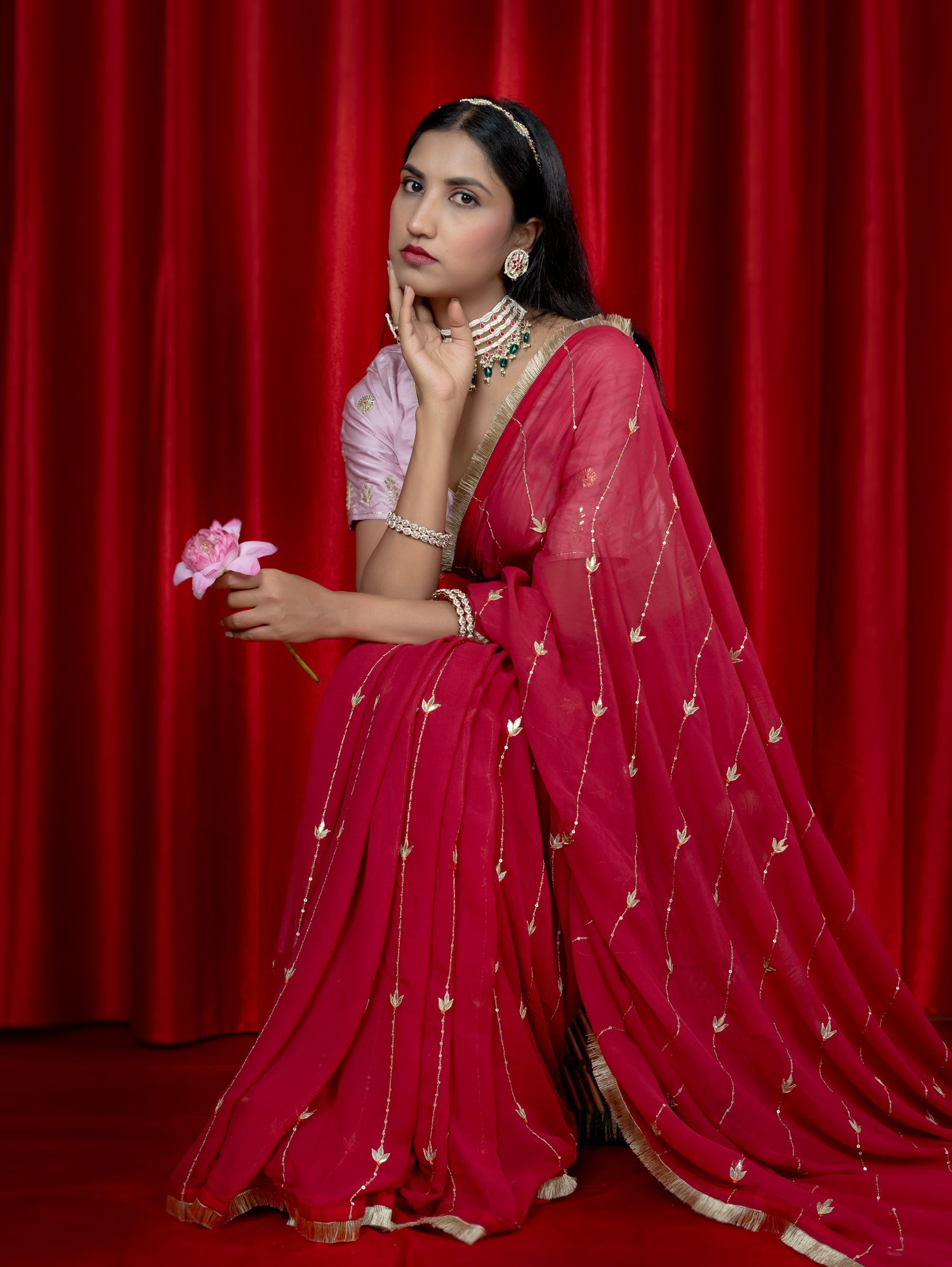 Swarnika Fuchsia Gota Patti Saree
