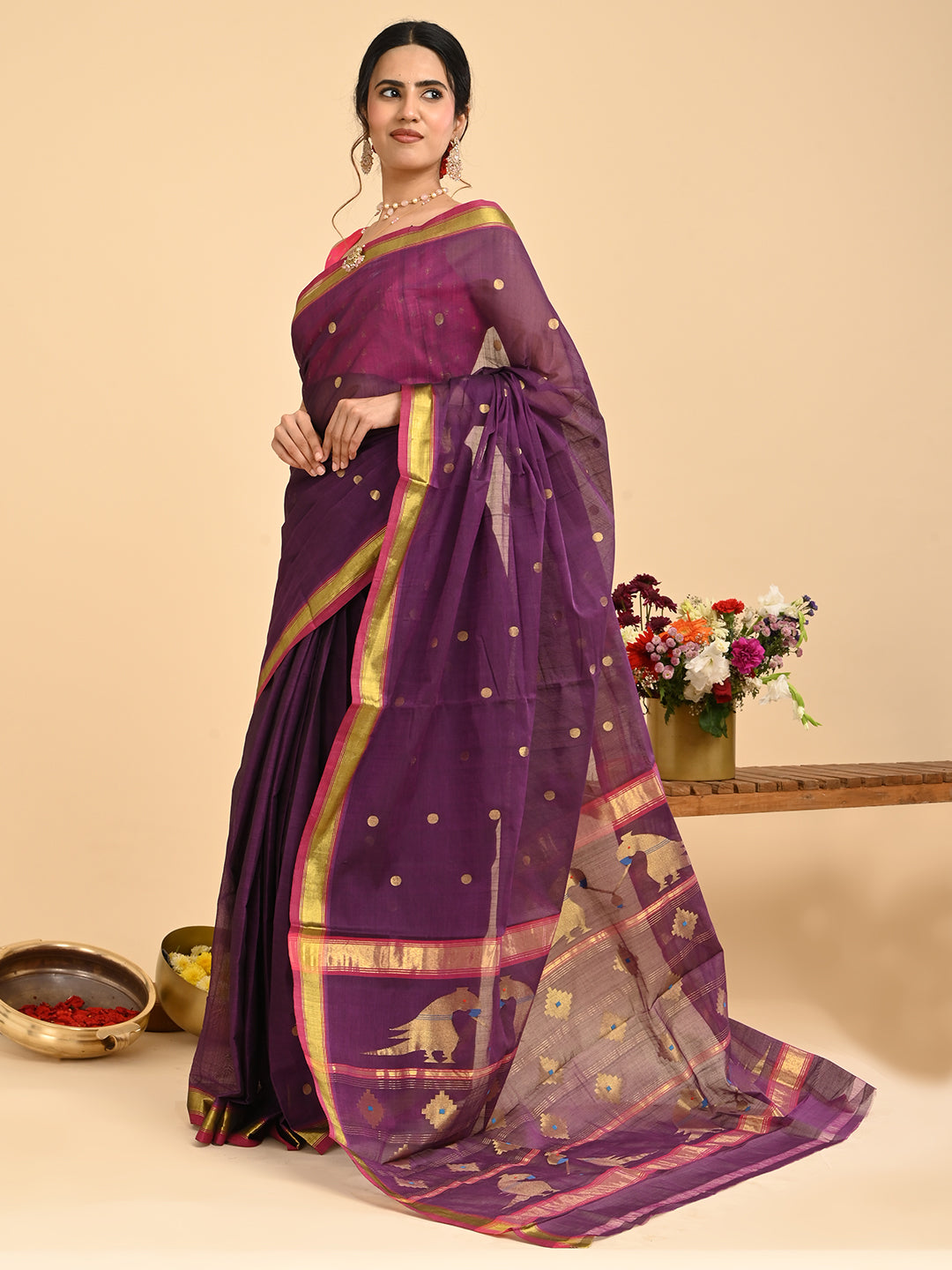Popat Purple Venkatagiri Saree