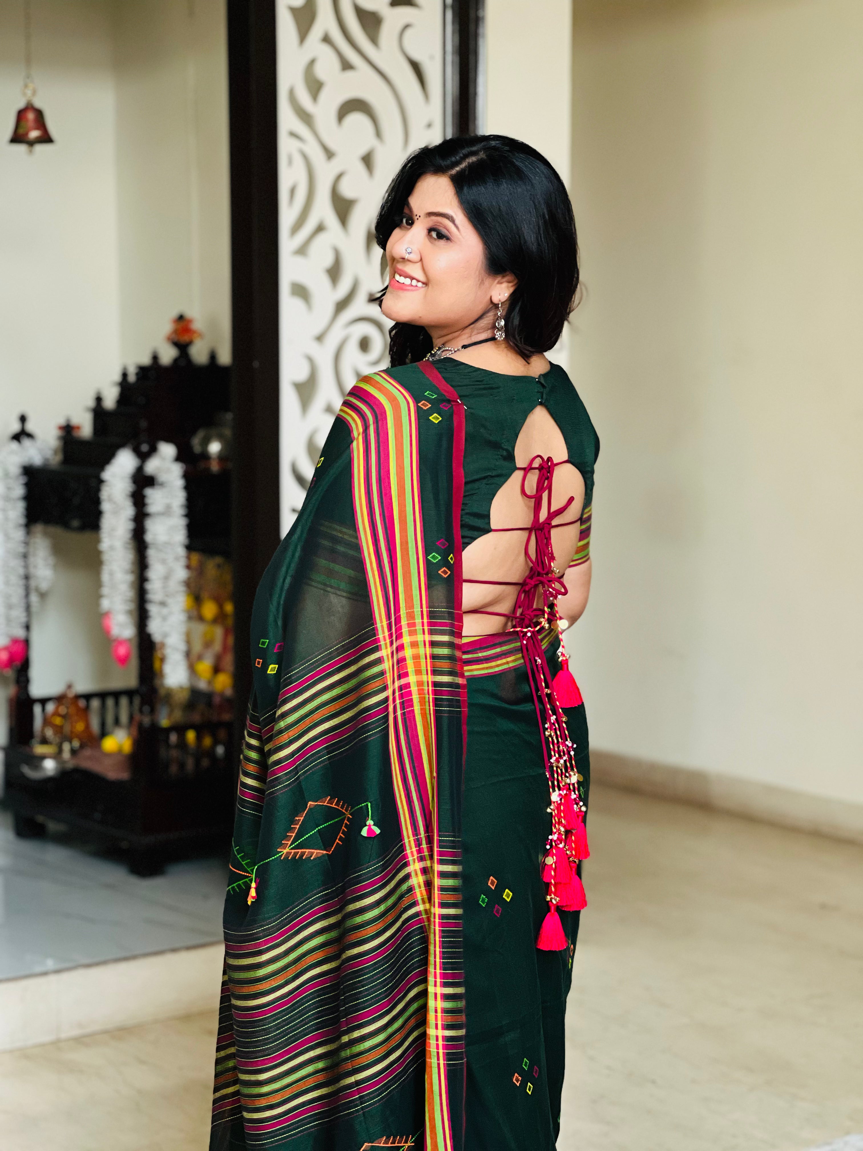 Kashi Bottle Green Bengal Handloom Saree