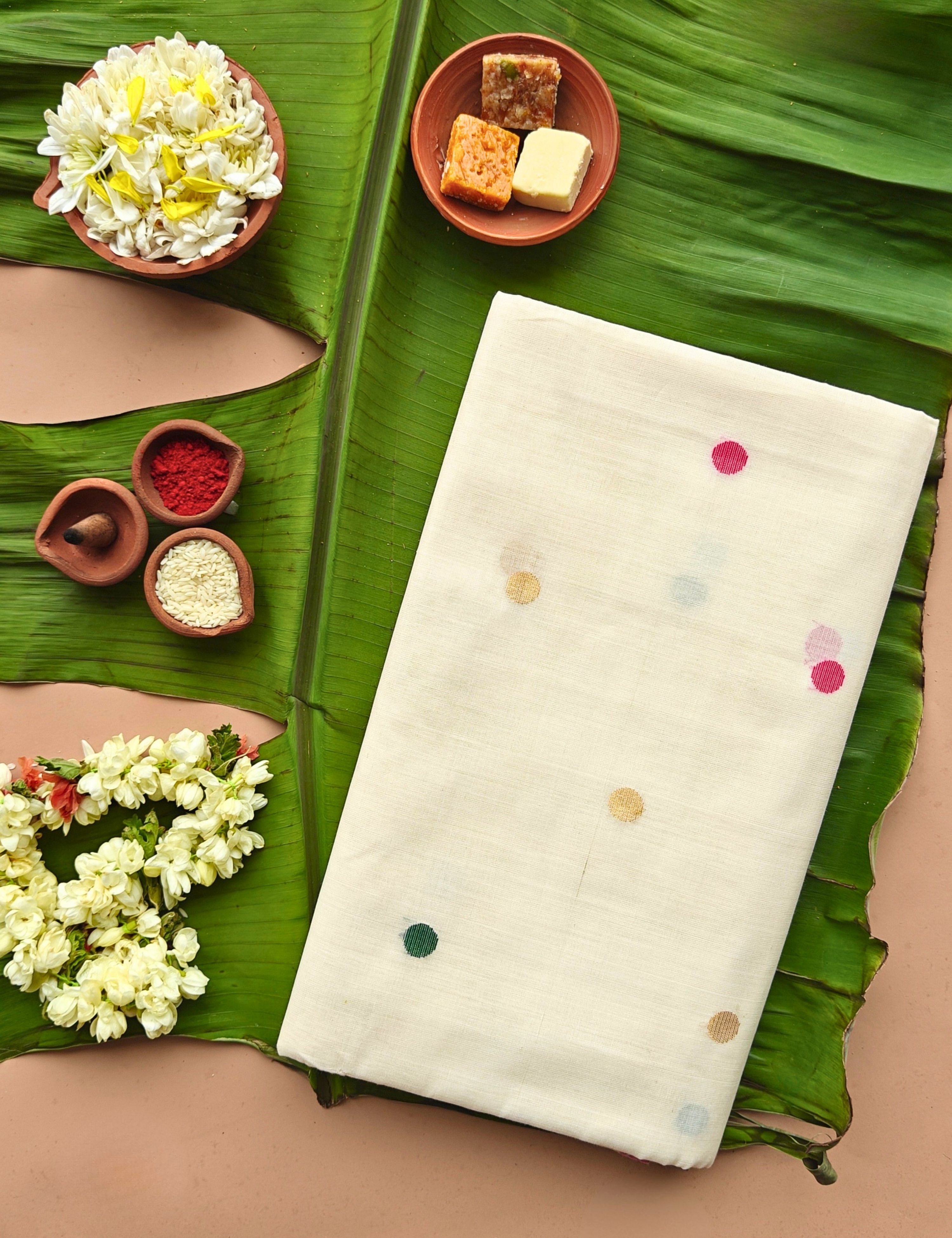 Indradhanush Off-White Venkatagiri Jamdani Saree