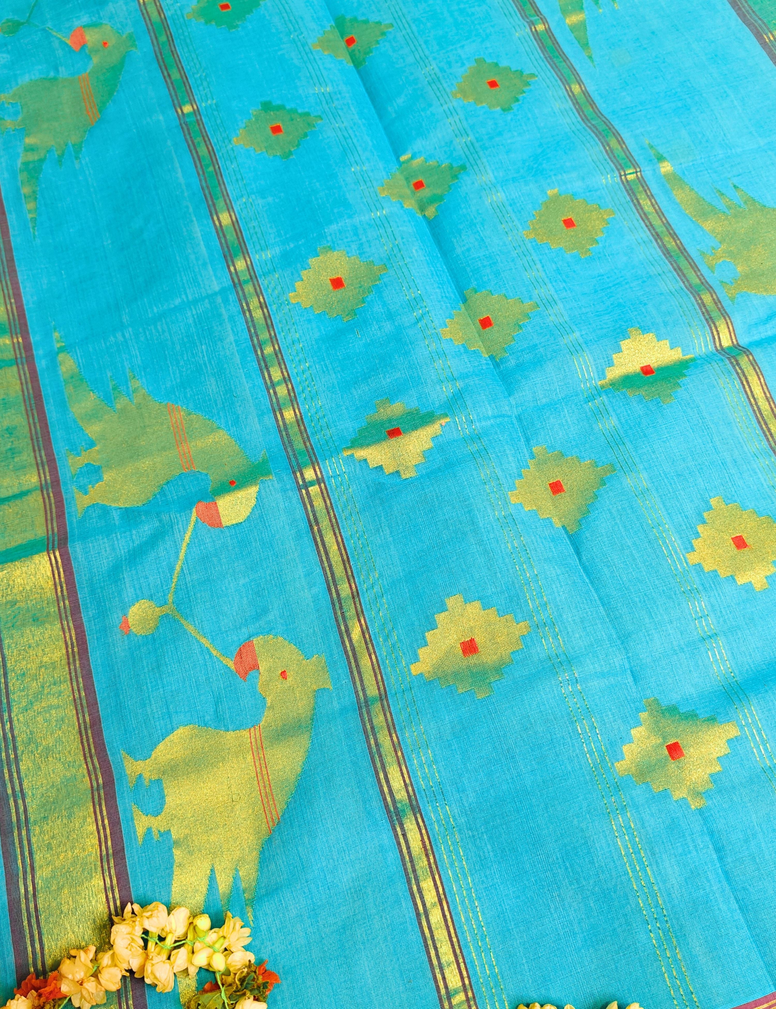 Popat Sea-Green Venkatagiri Jamdani Saree