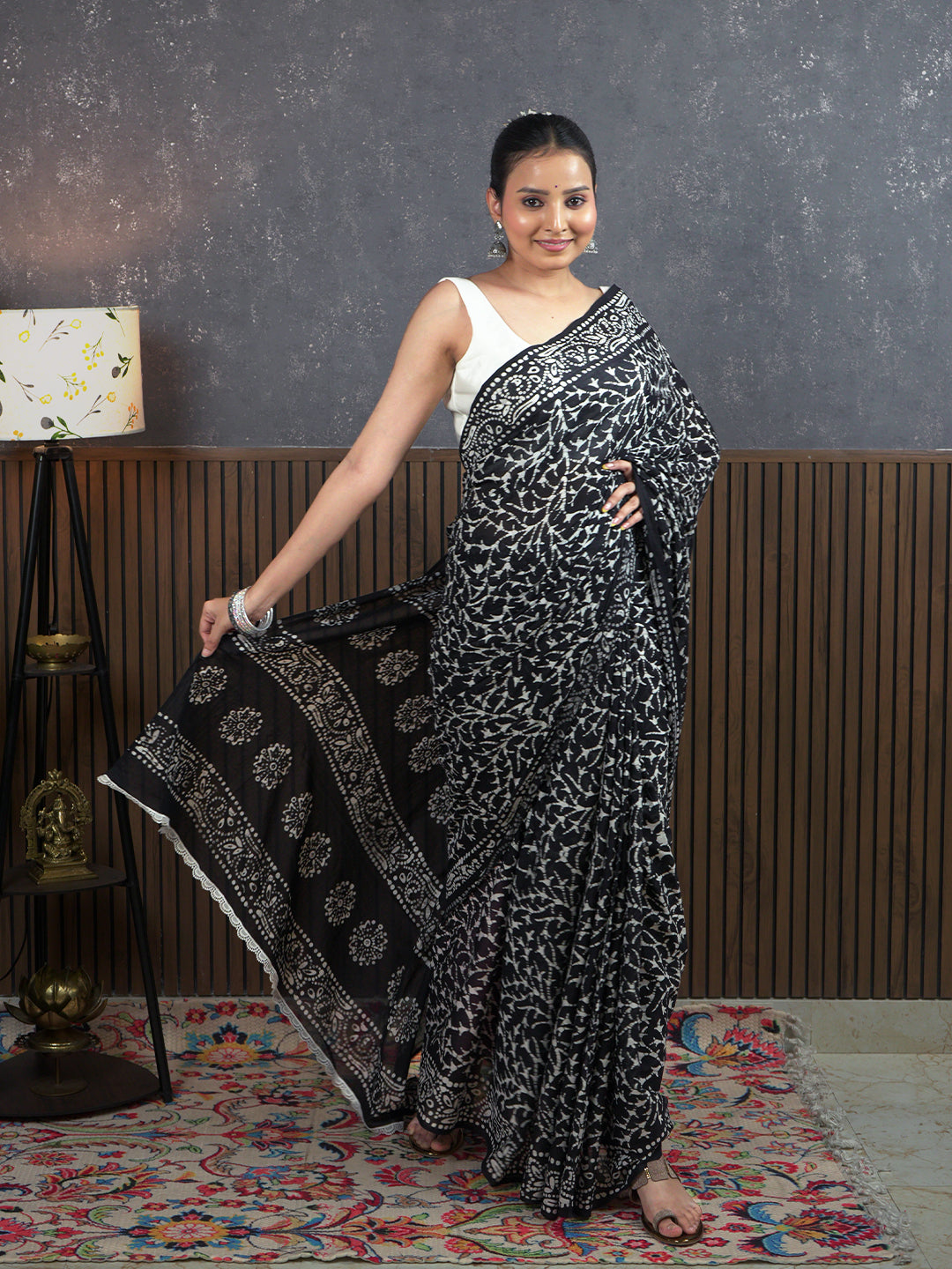 Suti Jaal Black Batik Saree