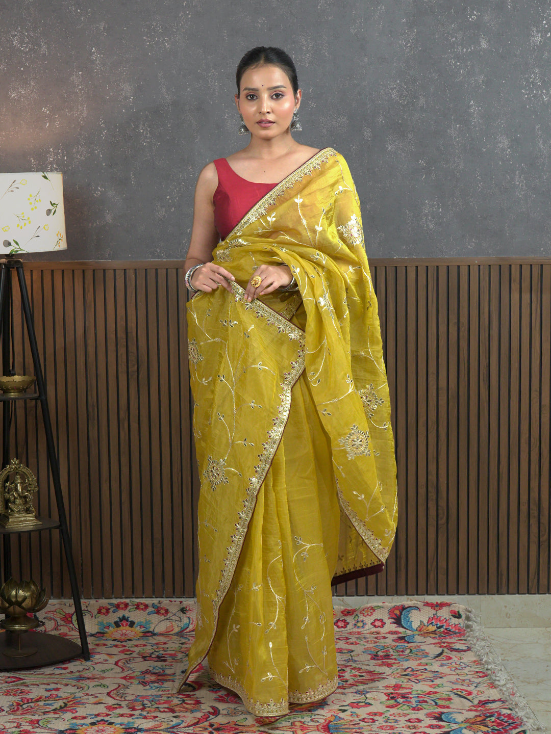 Gota Mustard Embroidered Saree