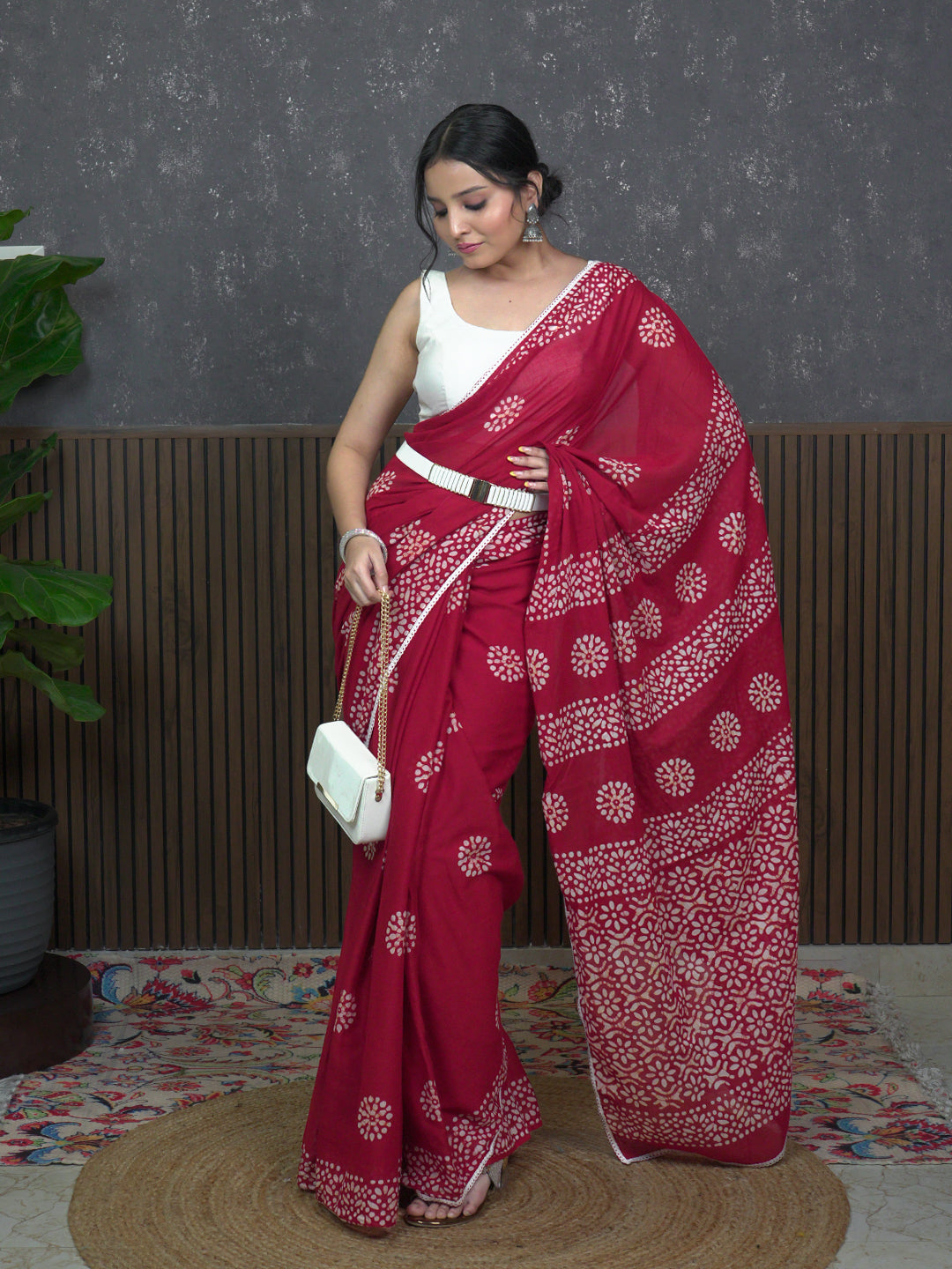 Suti Mudra Red Batik Saree