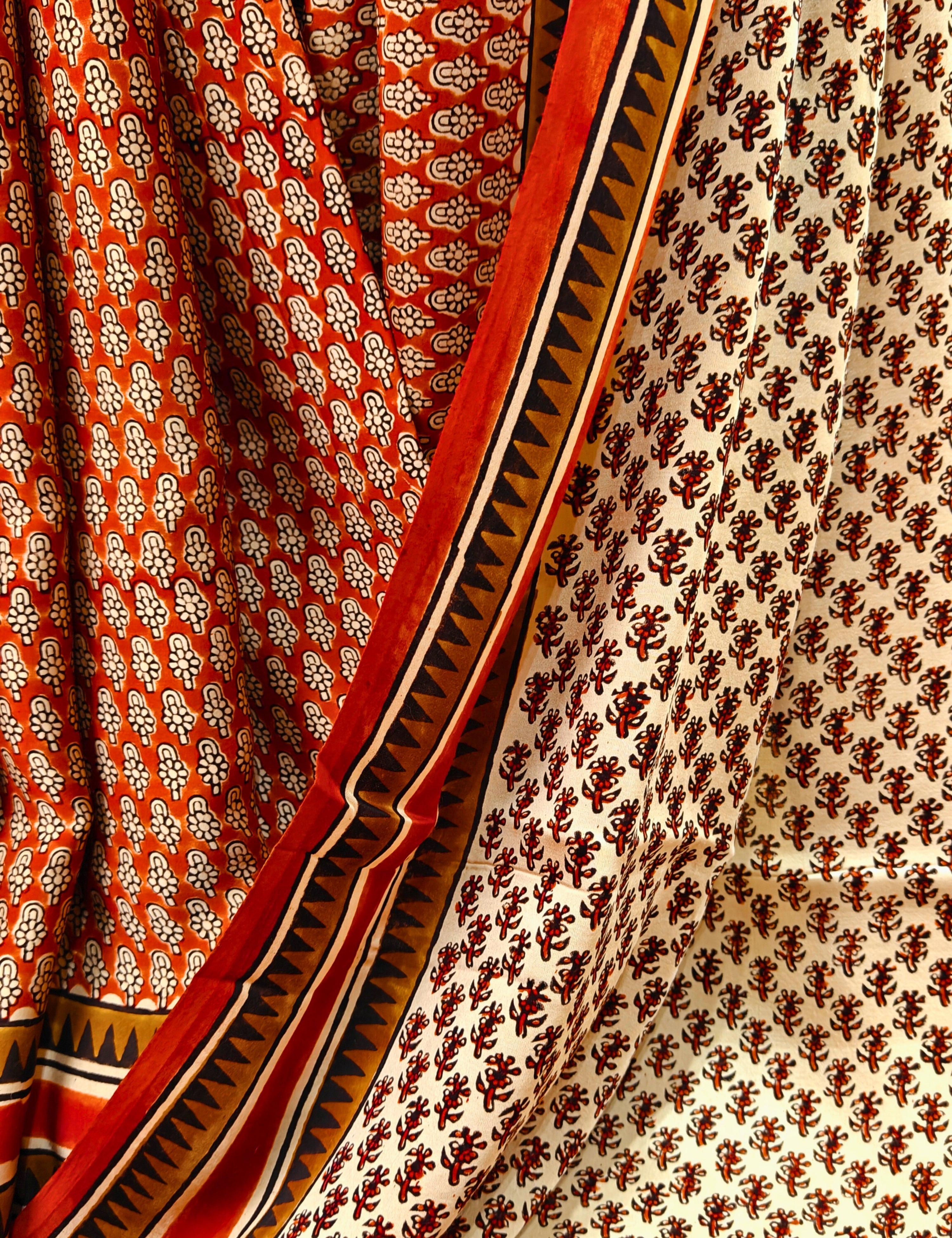 Upvan Red Bagru Saree