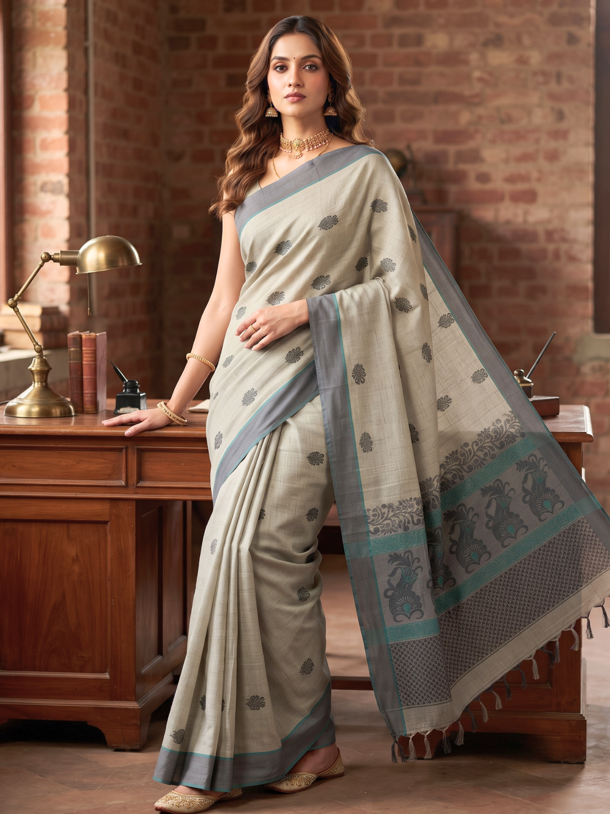 Grey Negamam Cotton Saree