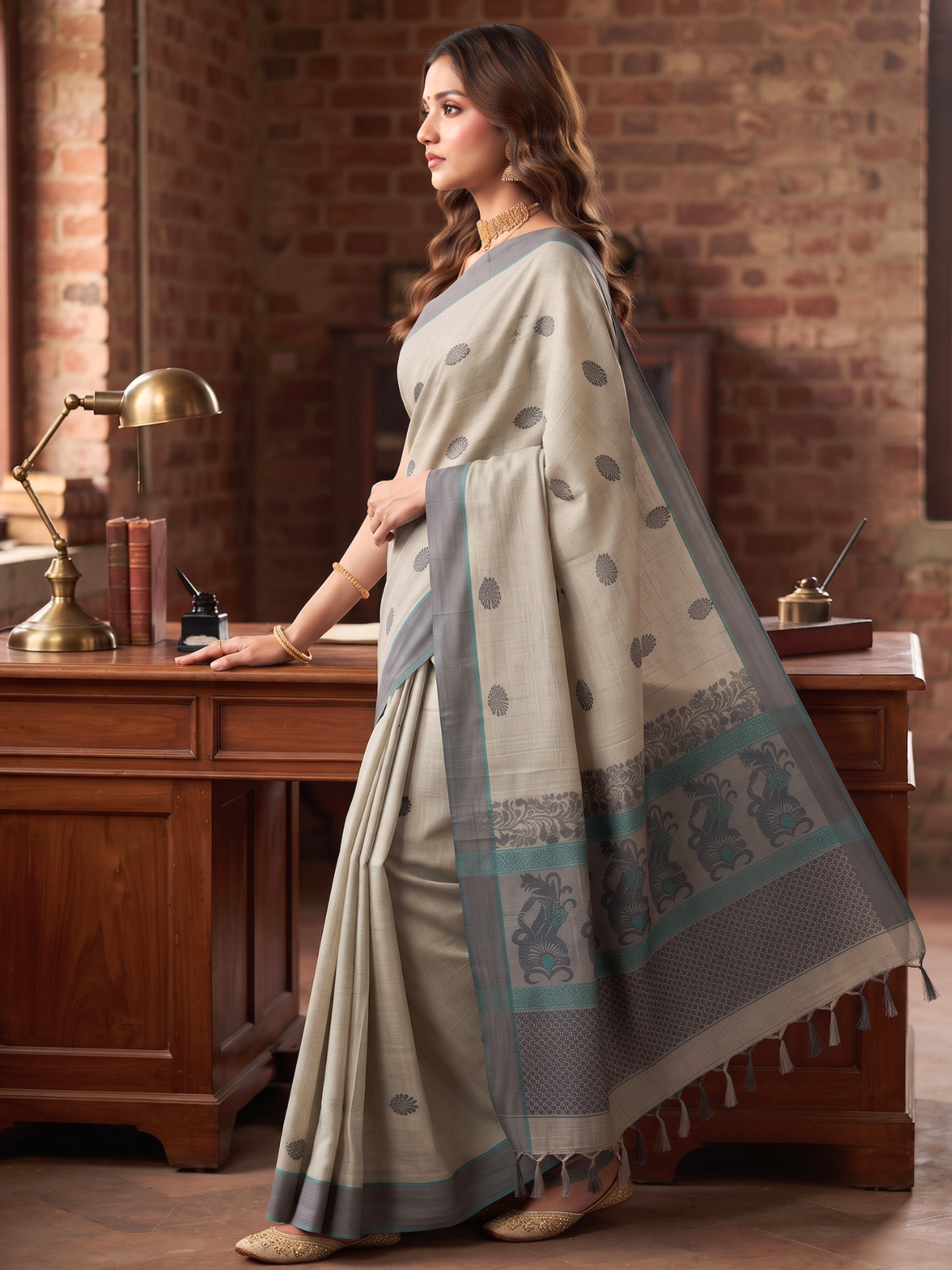 Grey Negamam Cotton Saree