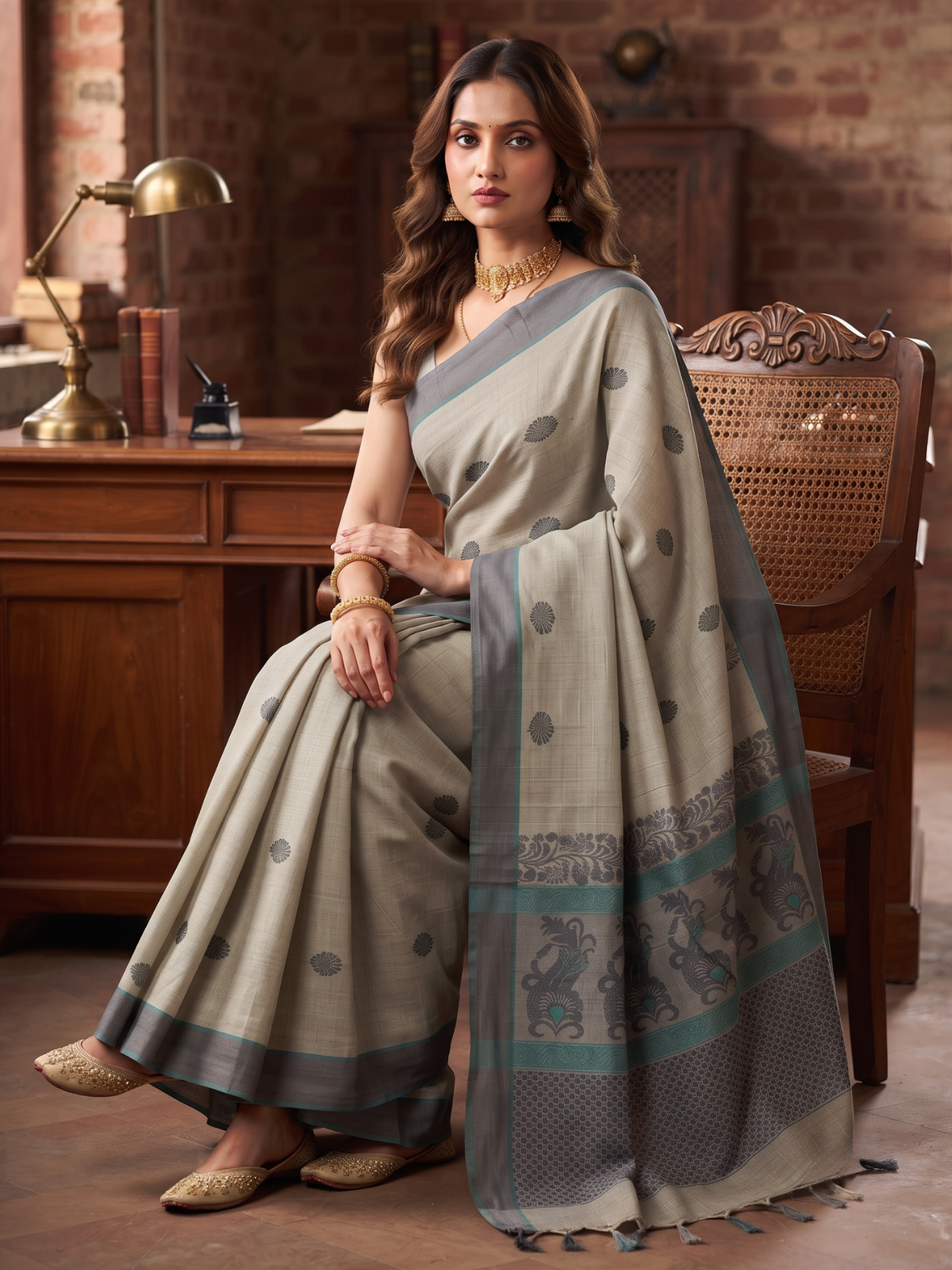Grey Negamam Cotton Saree
