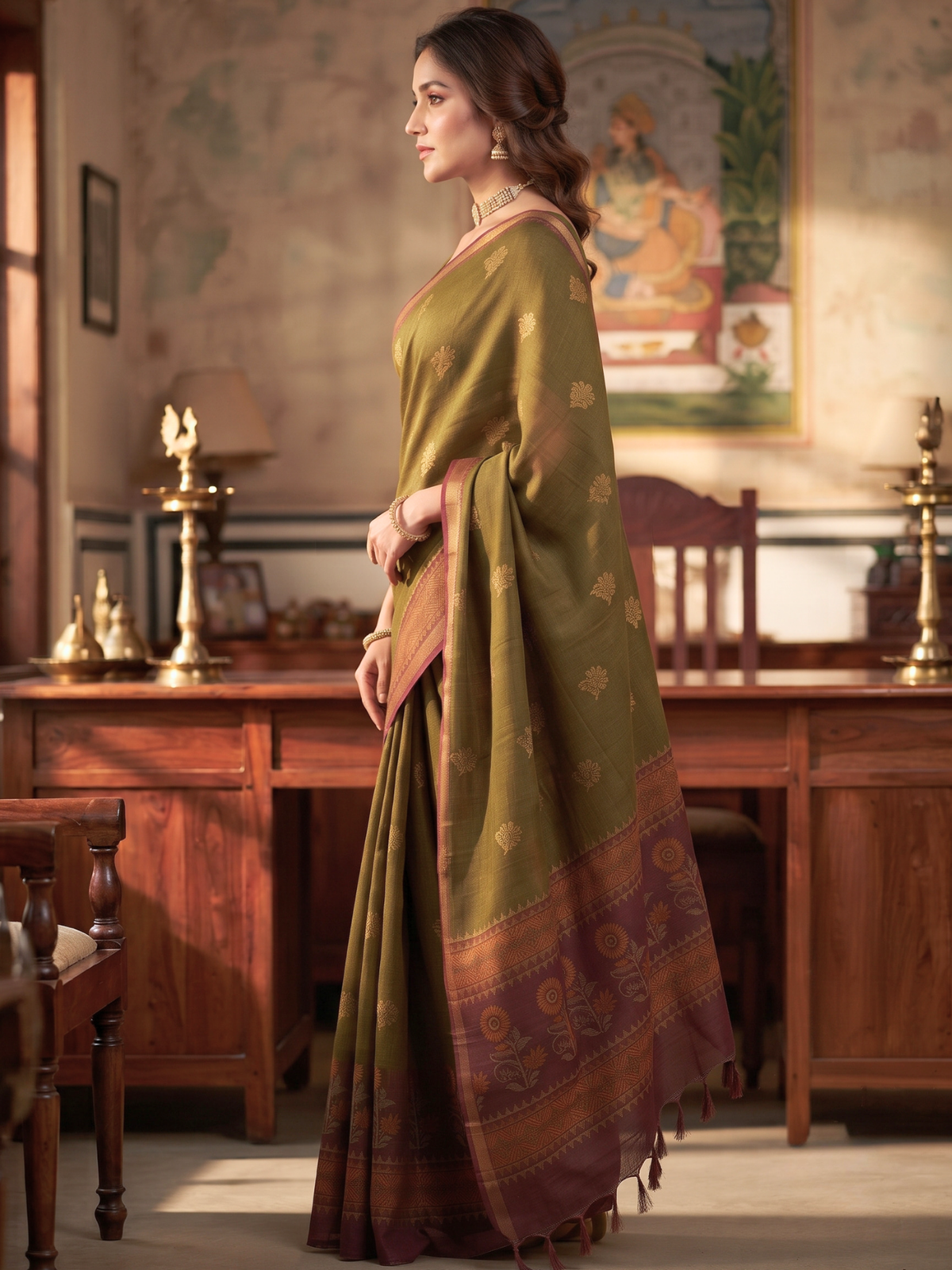 Olive Negamam Cotton Saree