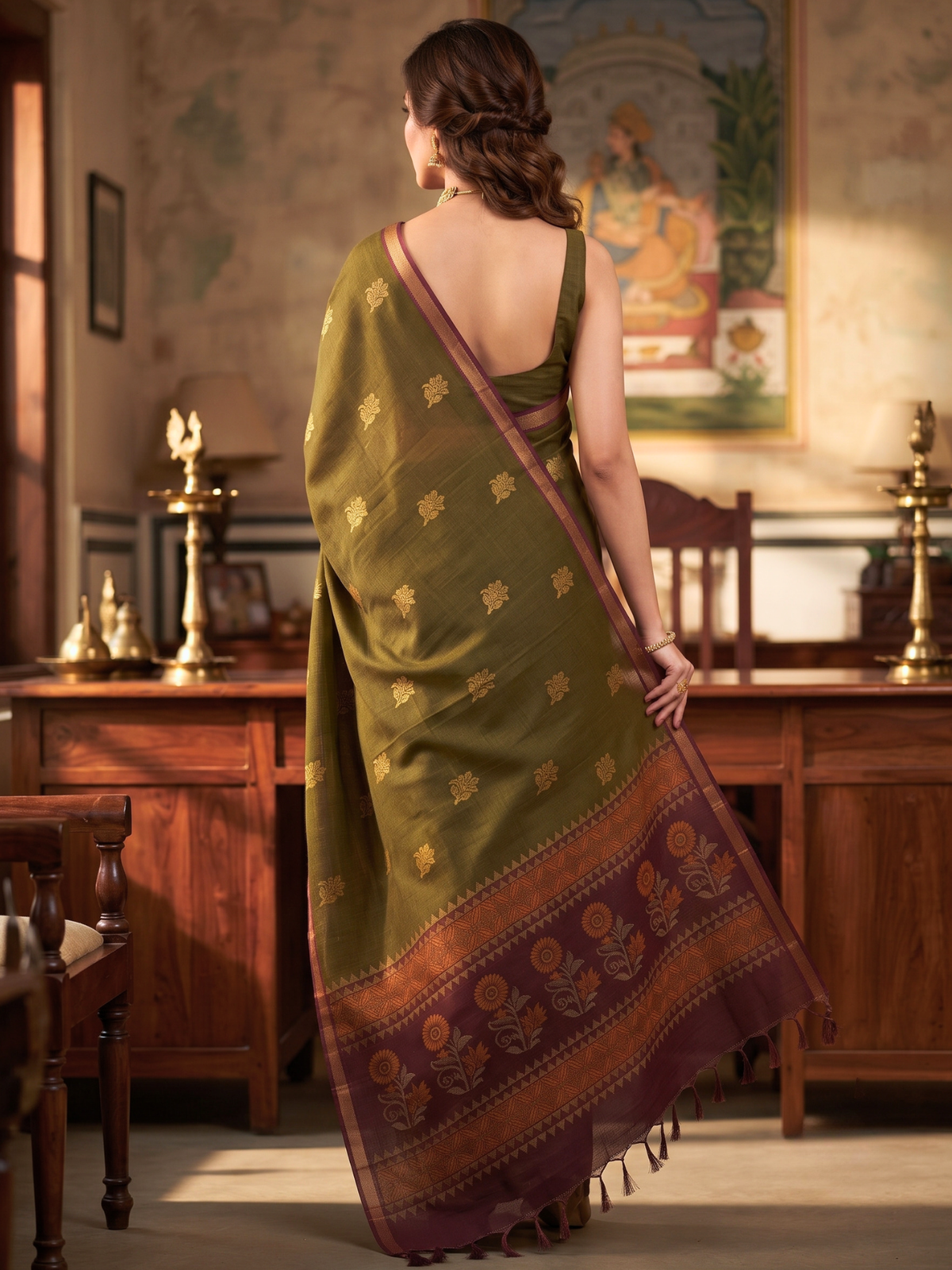 Olive Negamam Cotton Saree