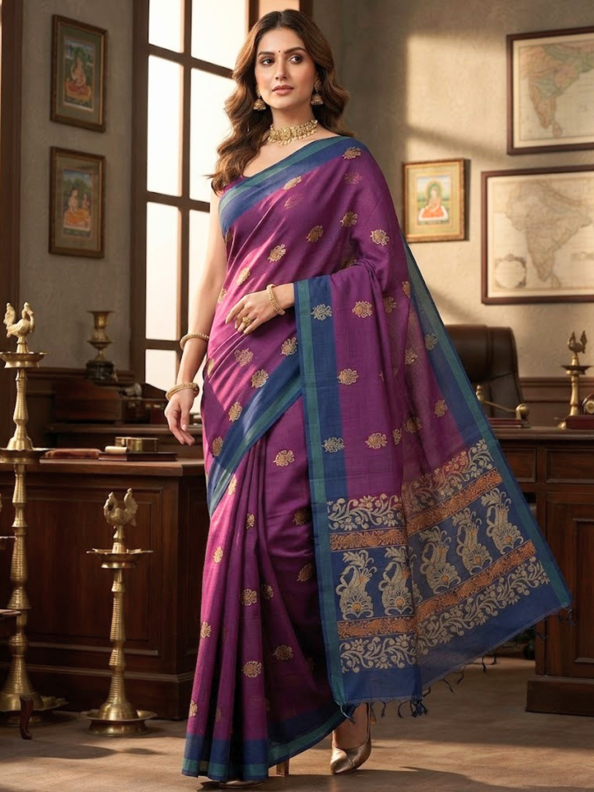 Purple Negamam Cotton Saree