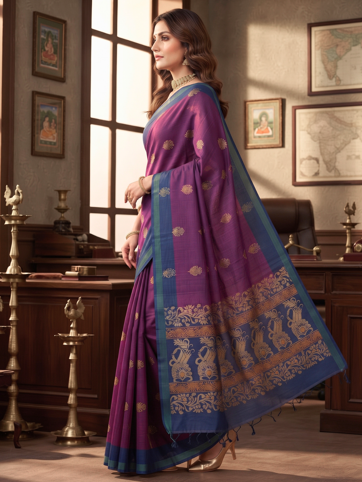 Purple Negamam Cotton Saree