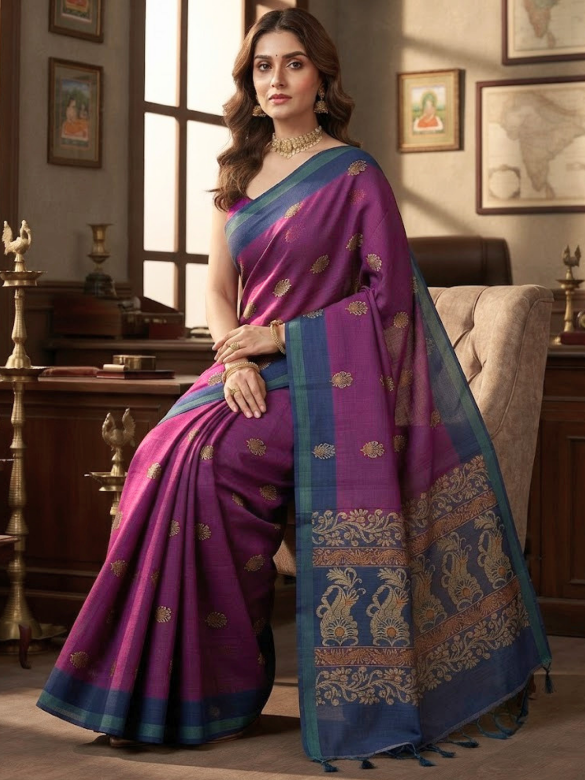 Purple Negamam Cotton Saree