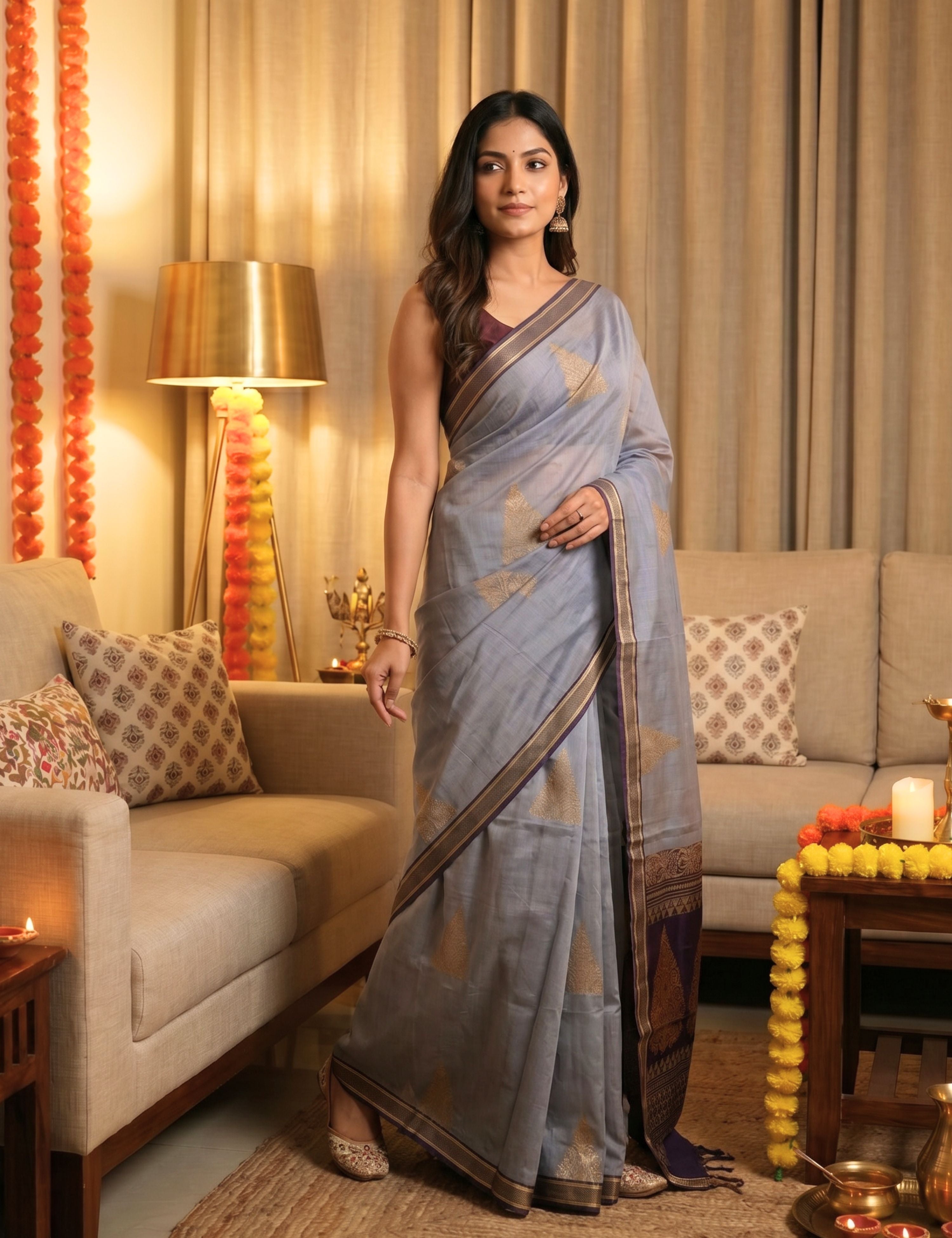 Lavender Negamam Cotton Saree
