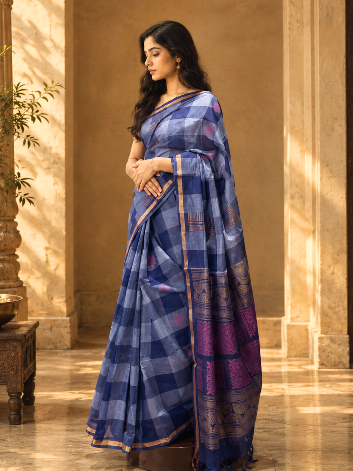 Blue Negamam Cotton Saree