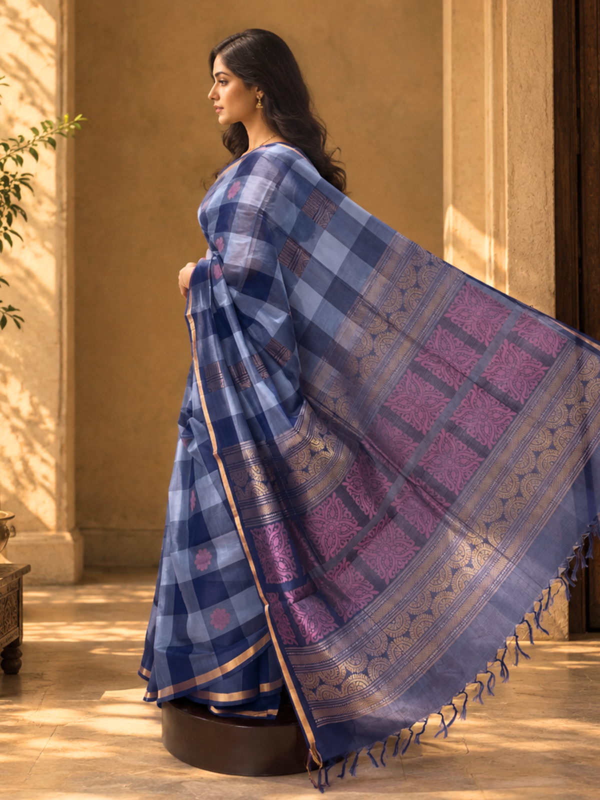 Blue Negamam Cotton Saree